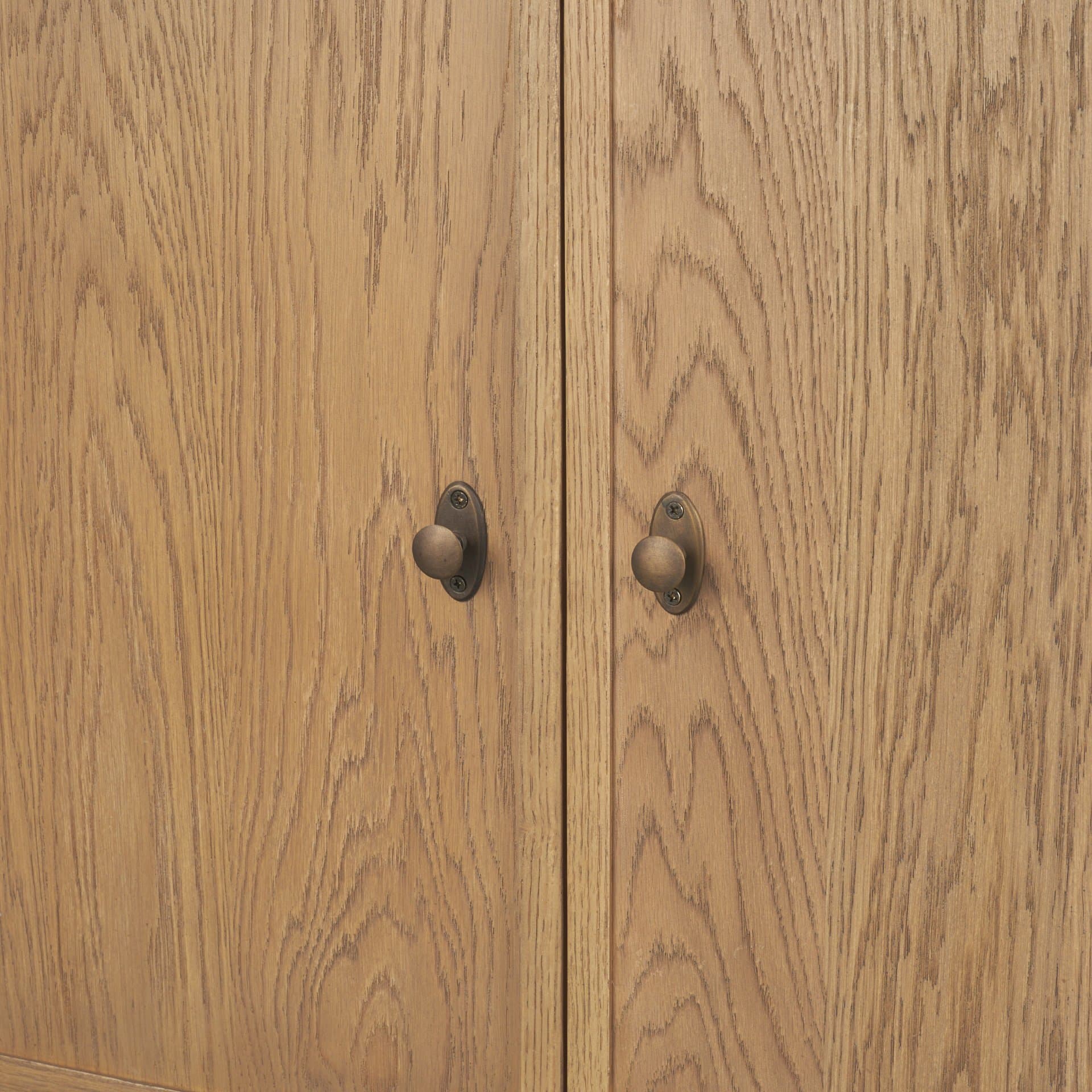 Carrington 82" 4 Door Closed Sideboard | Brown Oak Wood w/ Brass Hardware — product photograph