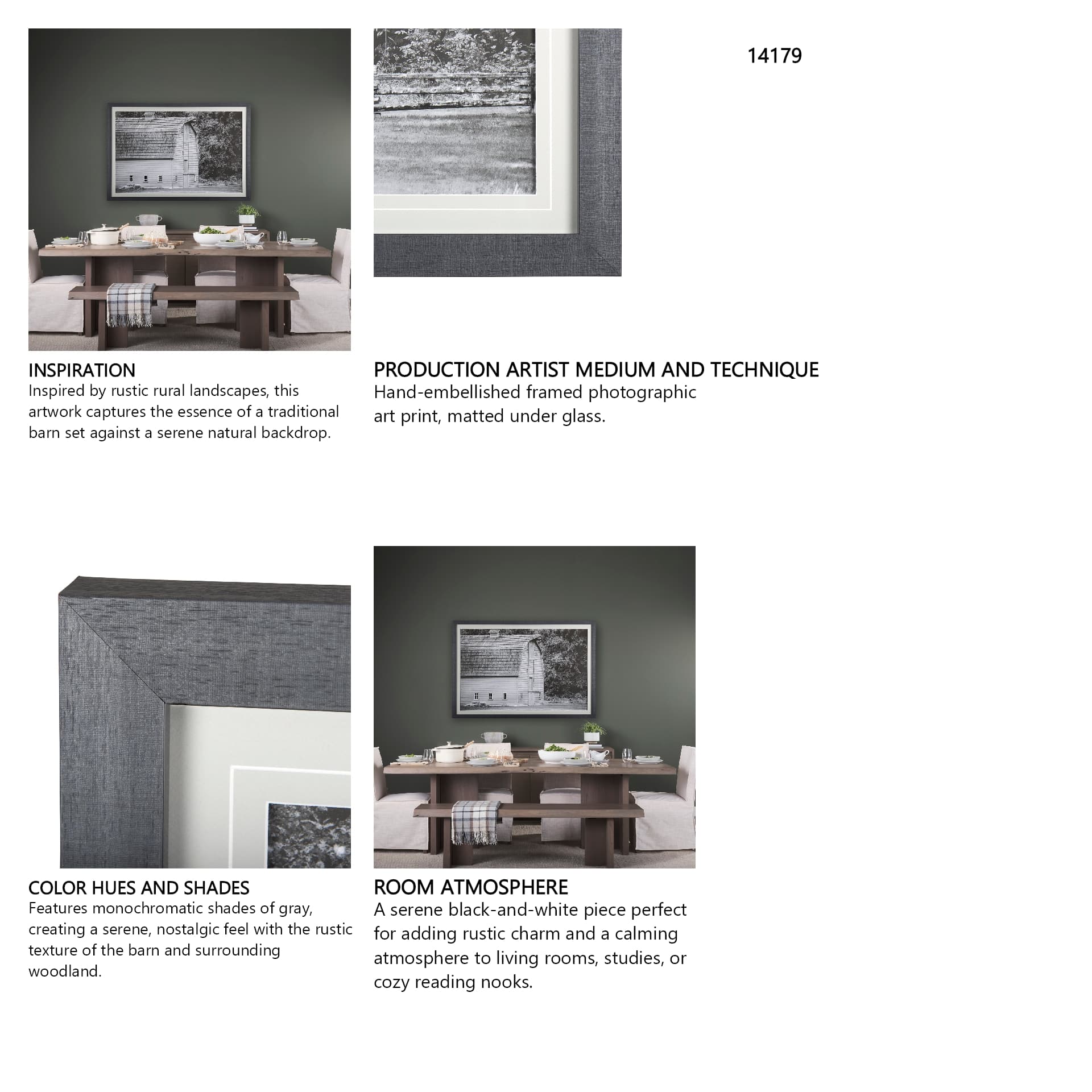 Grey & White Barn I by Mercana Studio Hand Embellished Textured Framed Photo Art Print Matted under — in a styled room