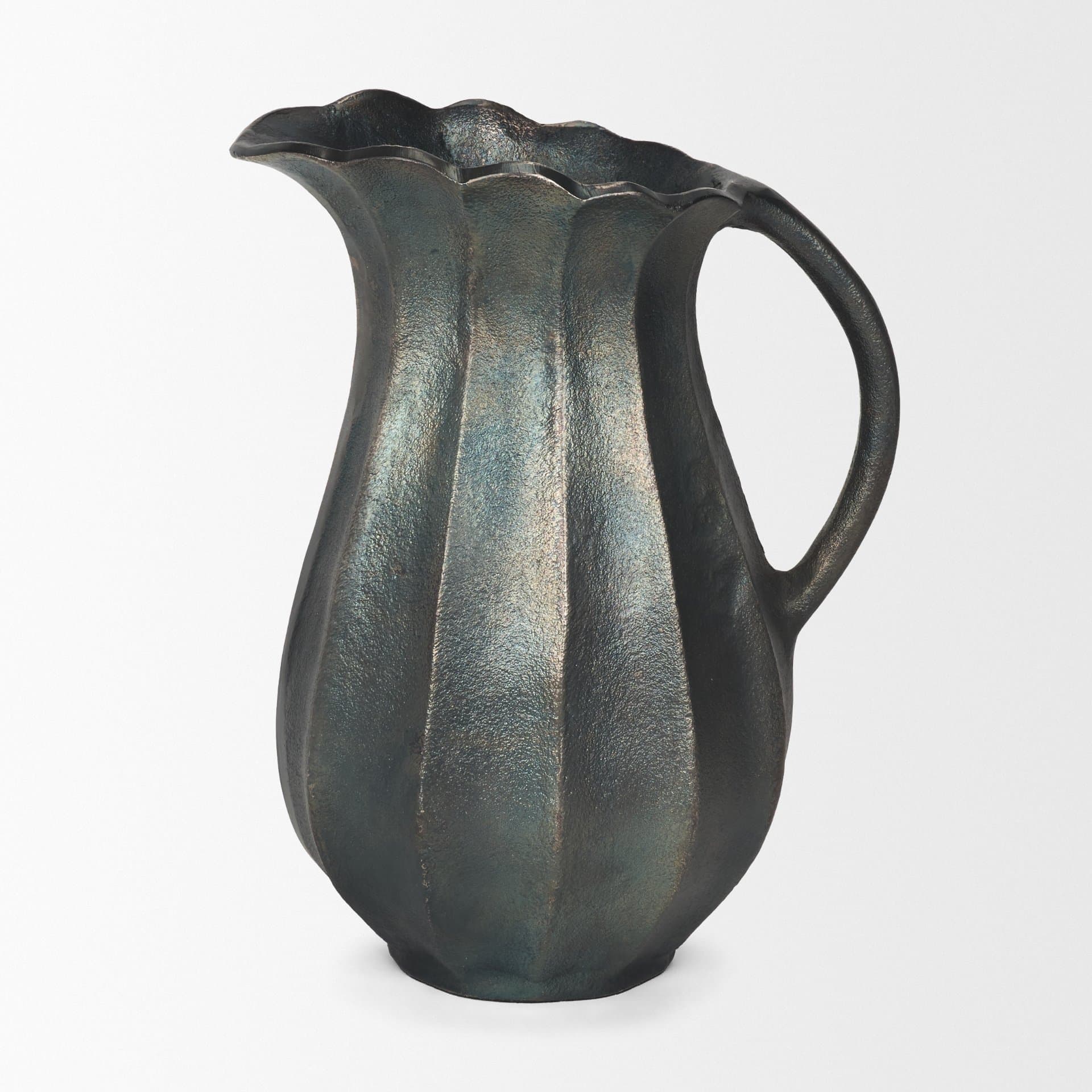 Anya Matte Black Scalloped Petal Cast Metal Jug — product photograph