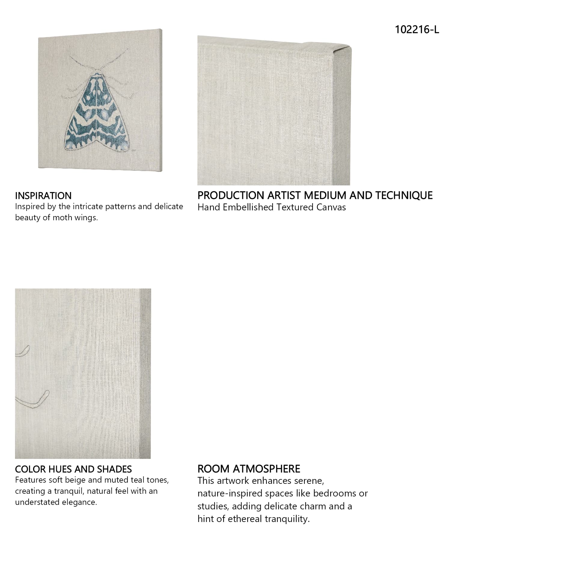 Moth Blue III by Mercana Studio a Hand Embellished Textured Canvas — in a styled room