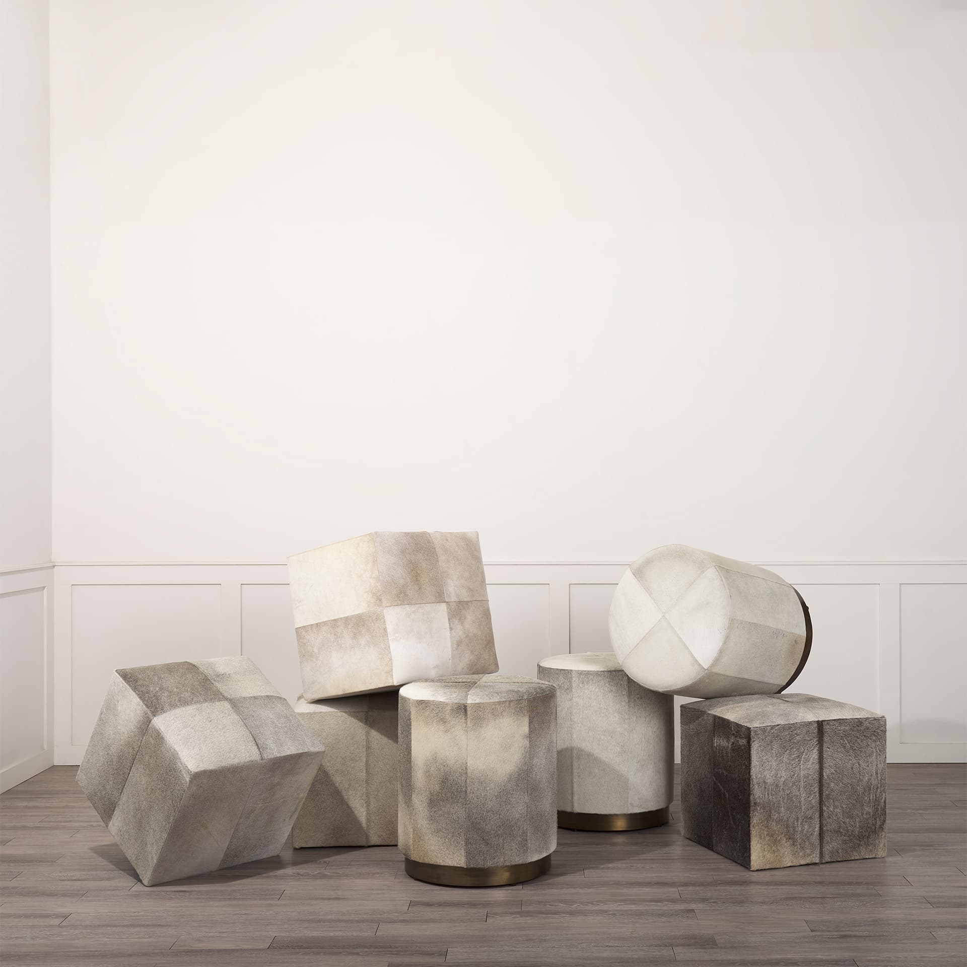 Zahavi I 23"H grey-toned hair-on-hide ottoman — product photograph