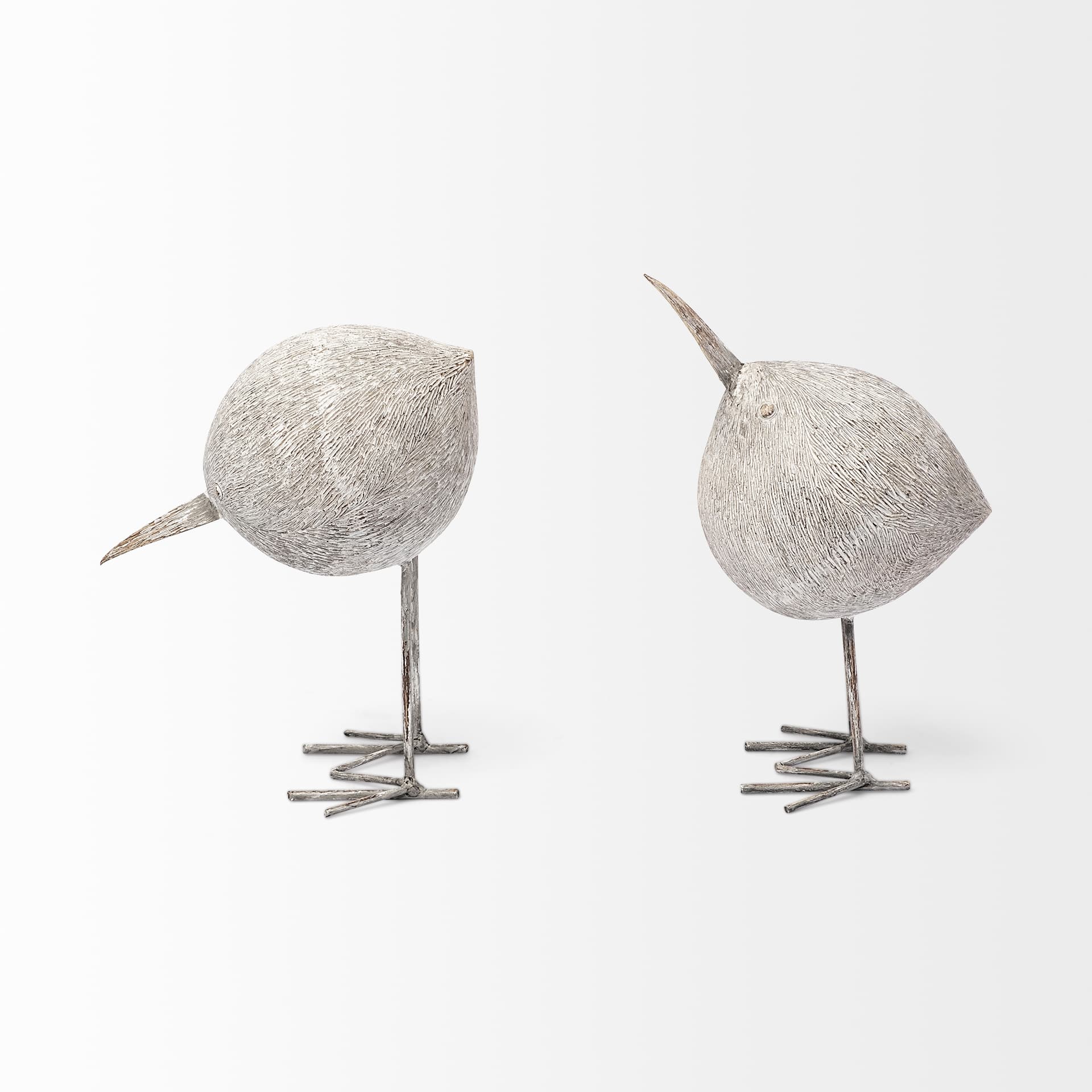 Snipe II 6L x 6W Off-White Resin Bird Ornament W/ Metal Feet — product photograph