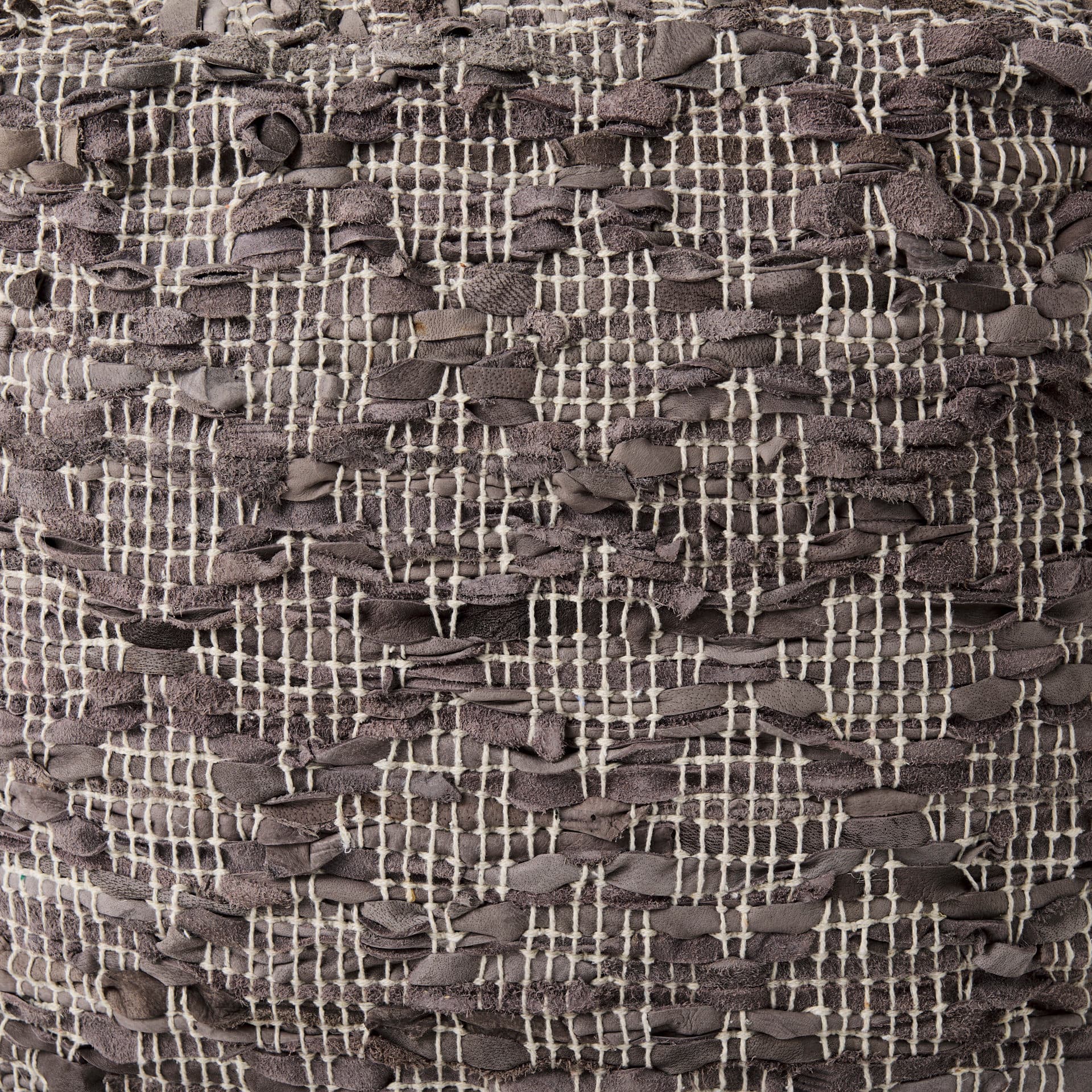 Falguni 16.0L x 16.0W x 16.0H Gray Leather and Cotton Patterned Pouf — product photograph