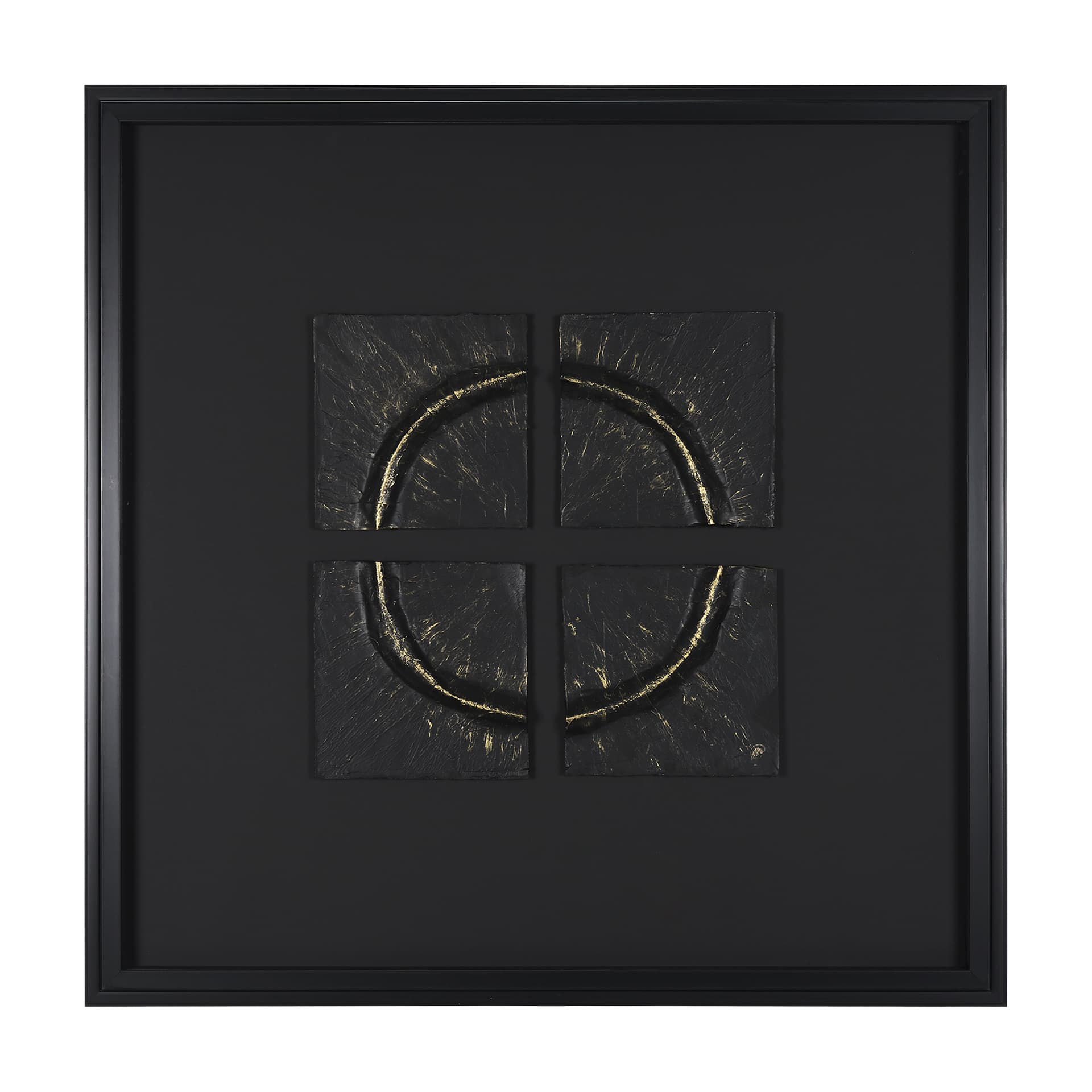 Equal Quadrants Black by Studio M a handmade Original Framed 3D Textured Artwork under Glass — product photograph