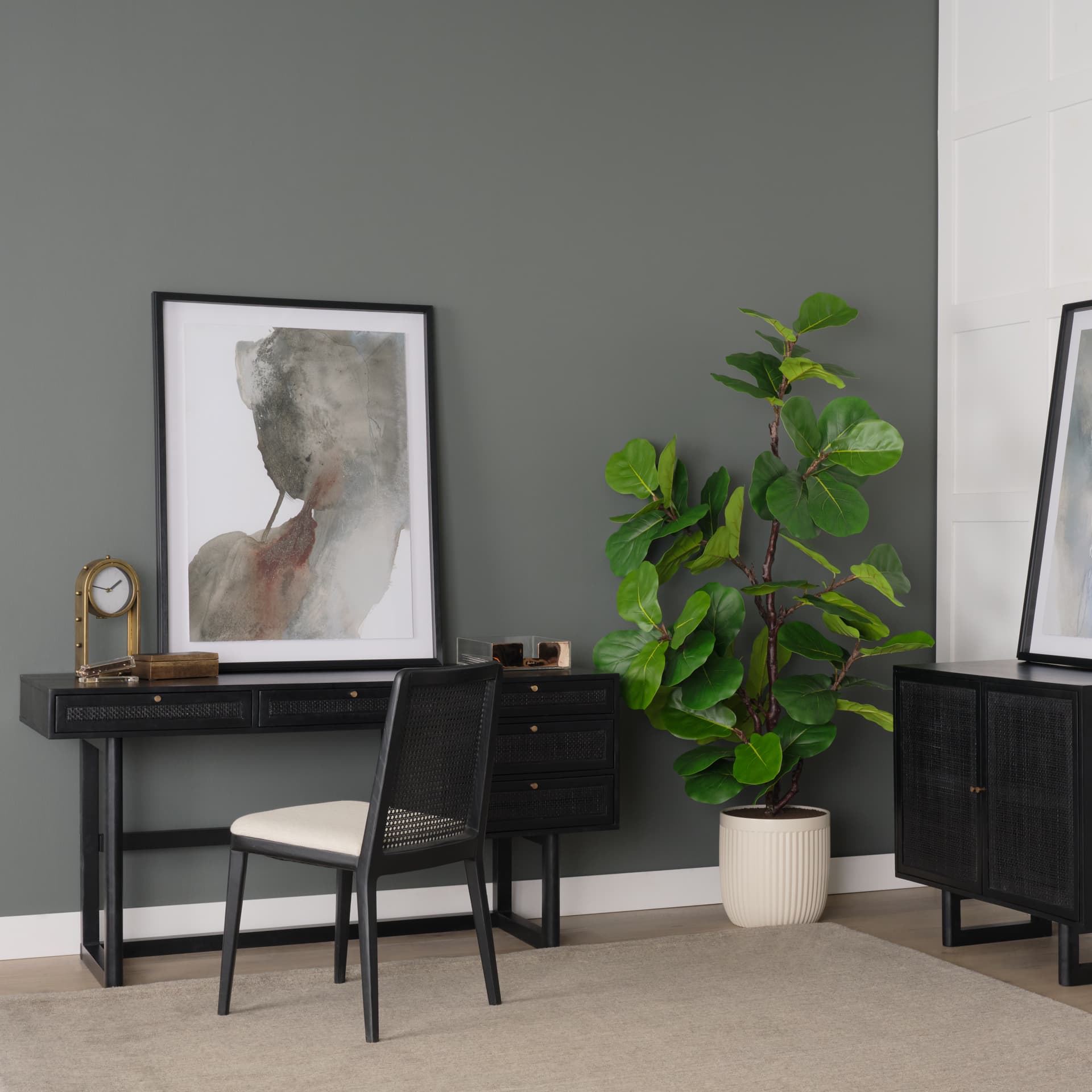Grier 60" Black Solid Wood W/ Black Cane Office Desk — product photograph