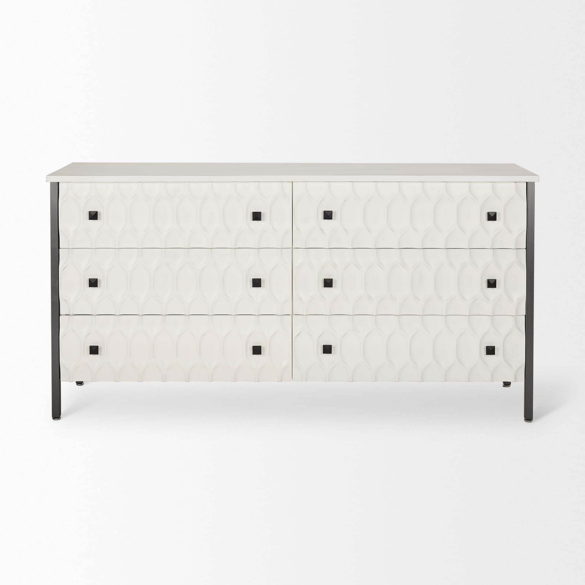 Savannah White Fir Veneer w/ Gray Metal 6-Drawer Sideboard — product photograph