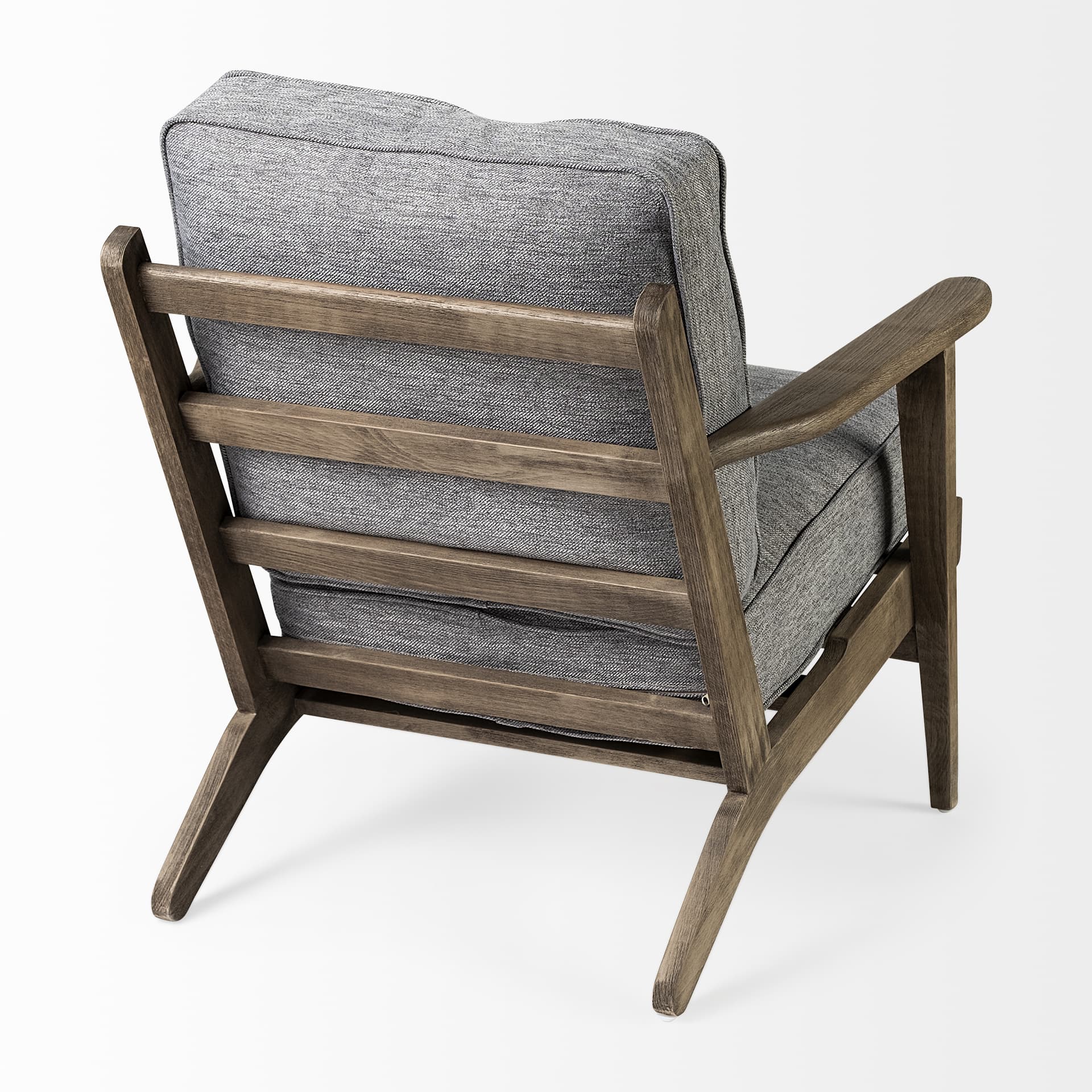 Olympus V Castlerock Grey Fabric Wrapped Brown Wooden Frame Accent Chair — product photograph
