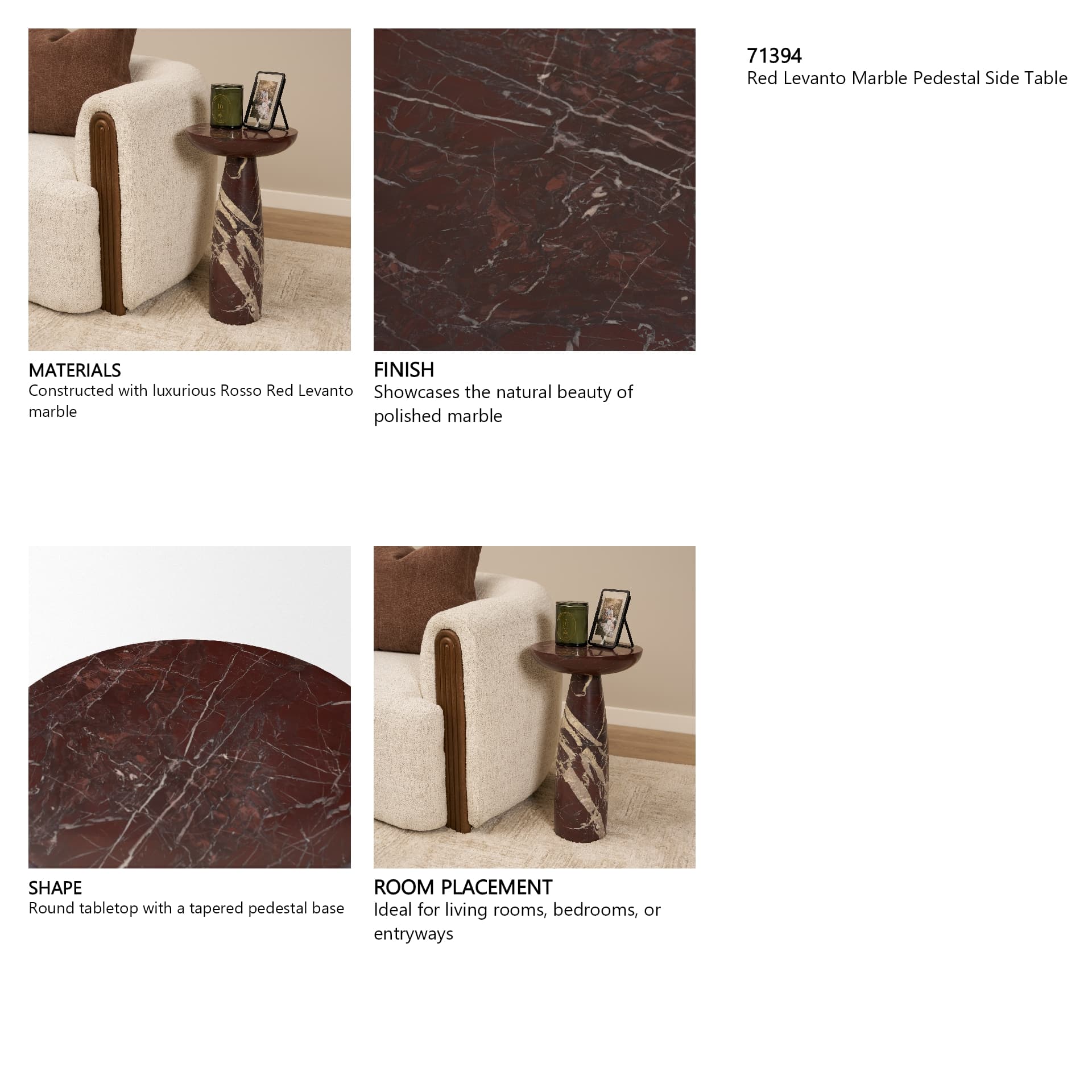 Bellancia Rosso Red Levanto Marble Pedastal Side Table — in a styled room