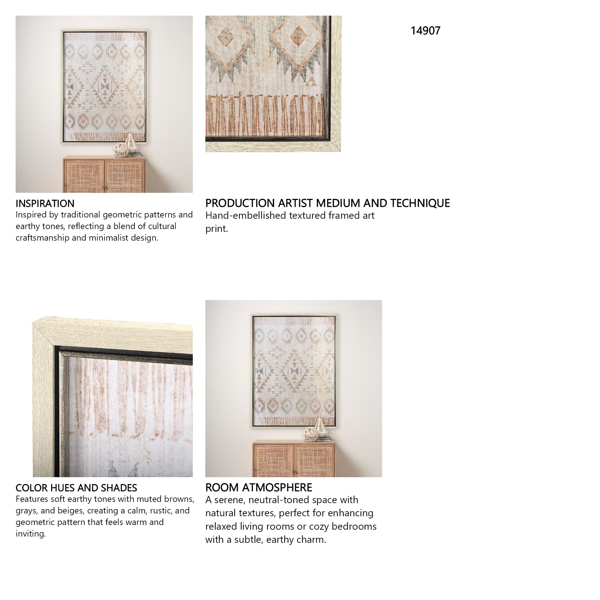 Aztec I by Mercana Studio a Hand Embellished Textured Framed Art Print — in a styled room