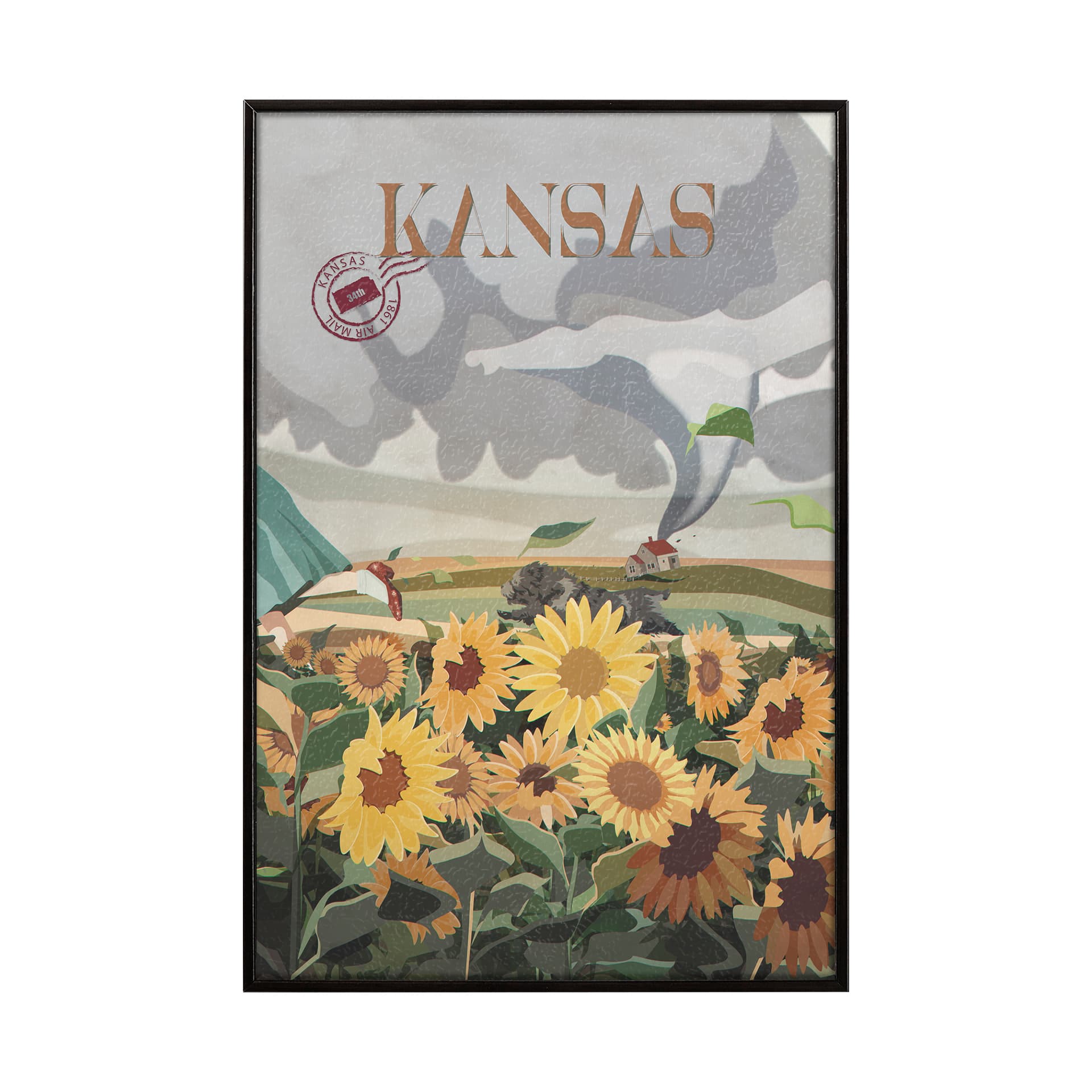 Kansas Go USA (SM) by Mercana Studio a Hand Embellished Decograph Framed Art Print — product photograph