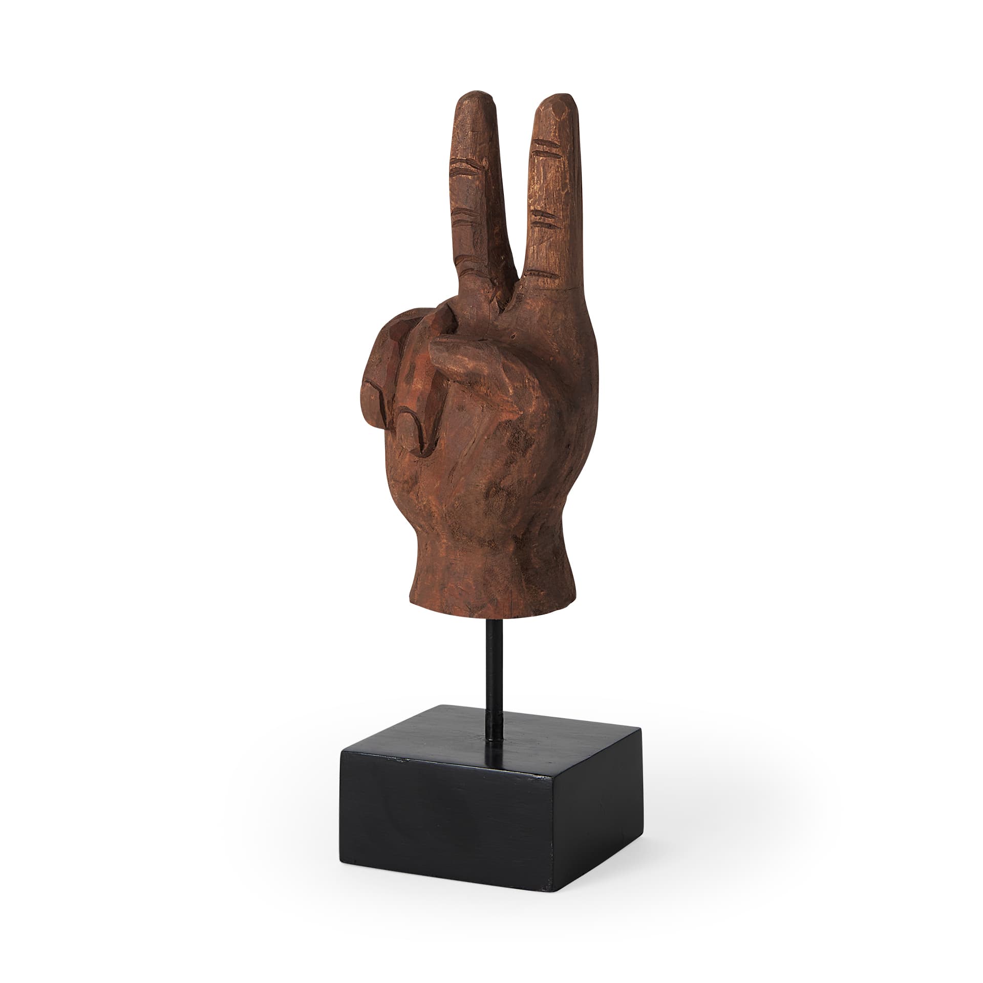 Pacem 4L x 4W Natural Wooden Carved Peace Sign Hand — product photograph