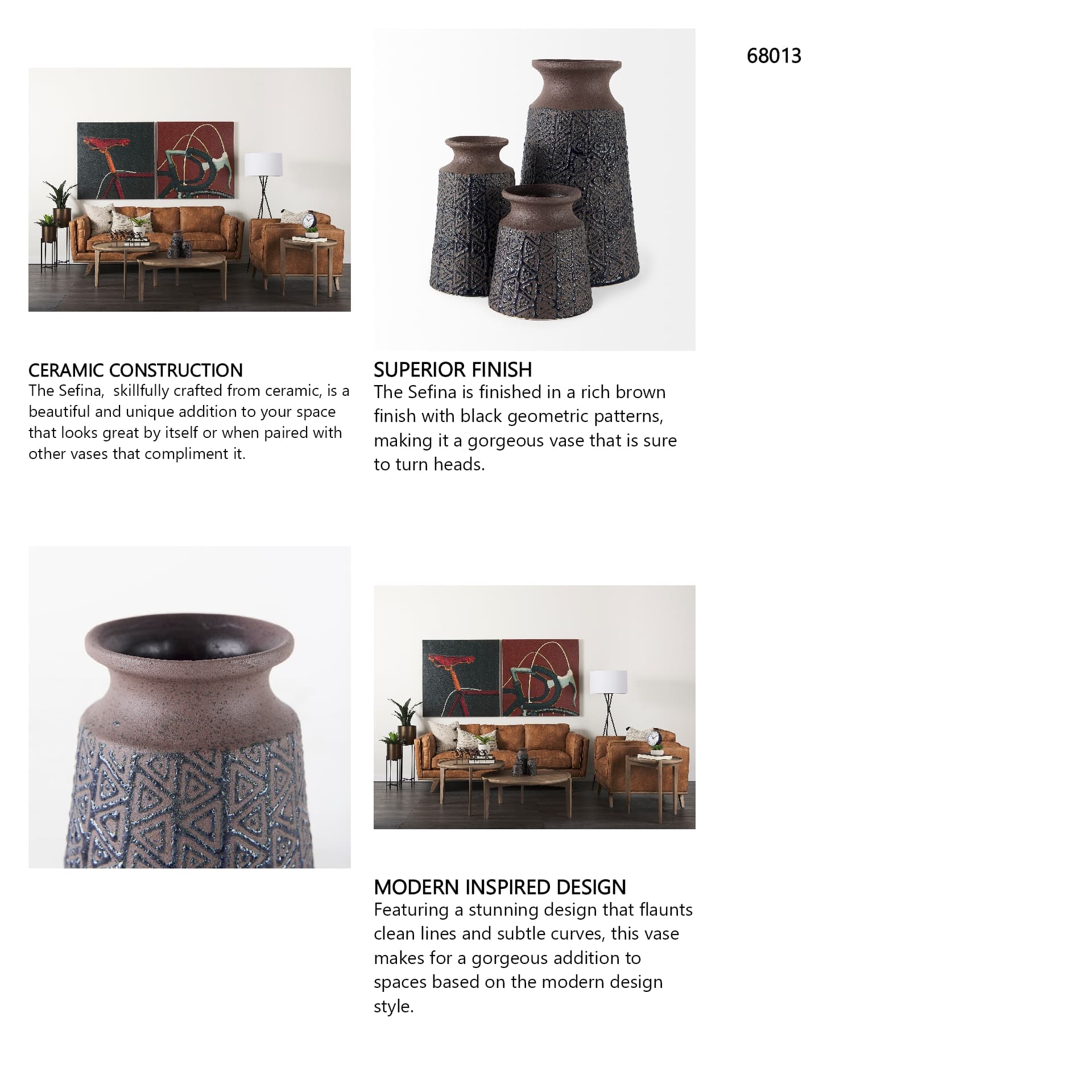 Sefina I Small Brown/Black Patterned Ceramic Vase — in a styled room