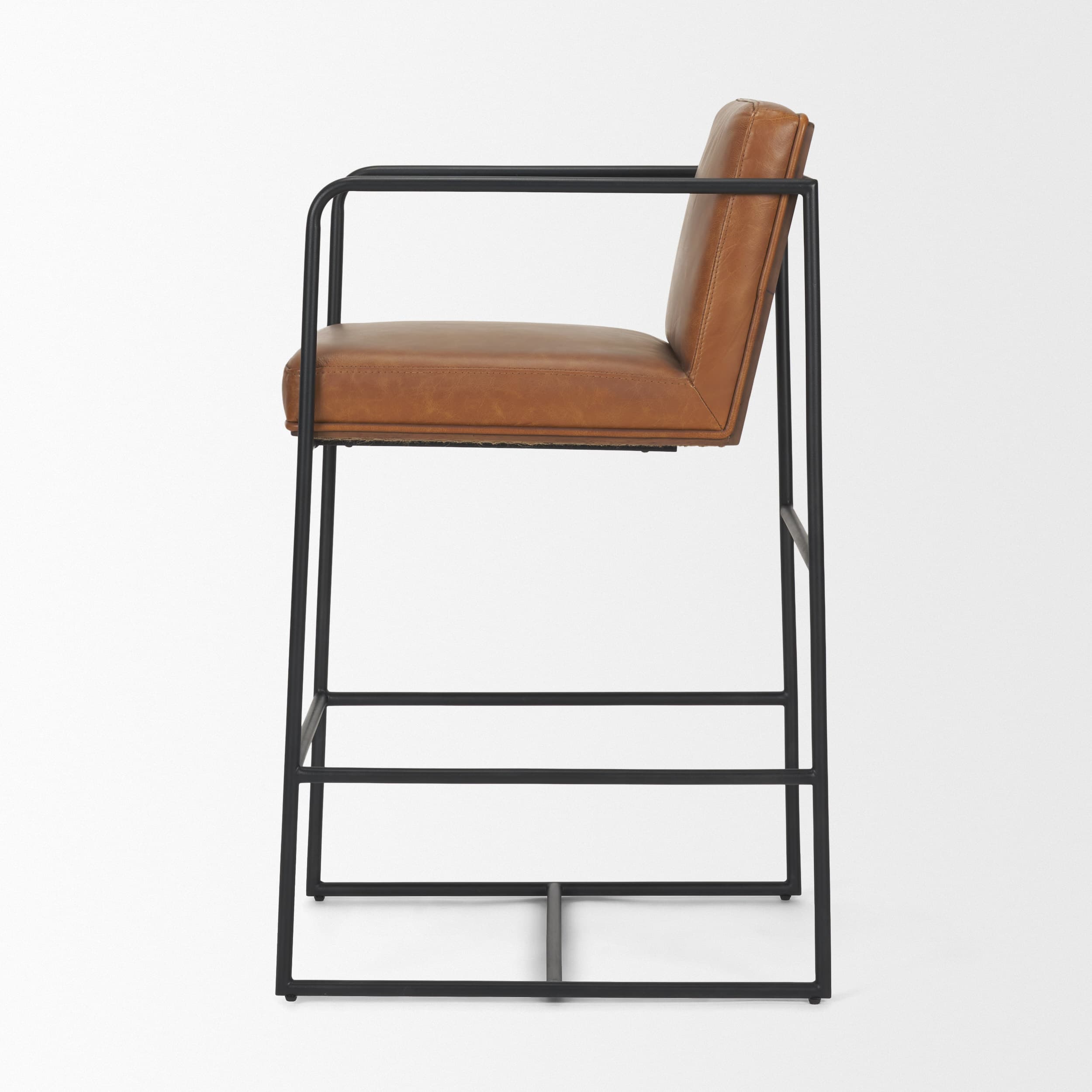 Stamford Backless 36in Seat Counter Stool | Brown Leather w/ Metal — product photograph