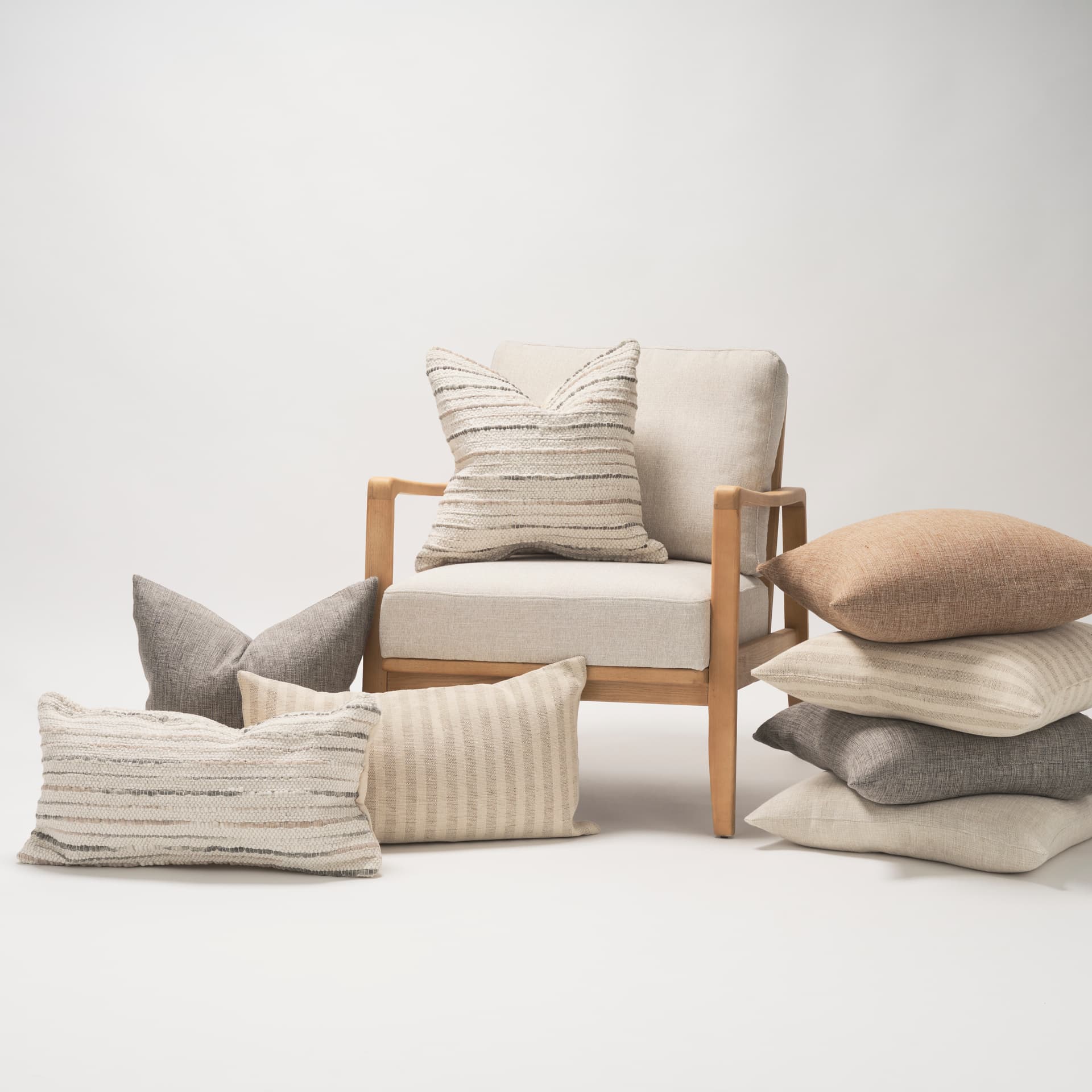 Kodi 20x20 Cream with Stripes Square Pillow Cover w/Non-Allergen Filler — in a styled room