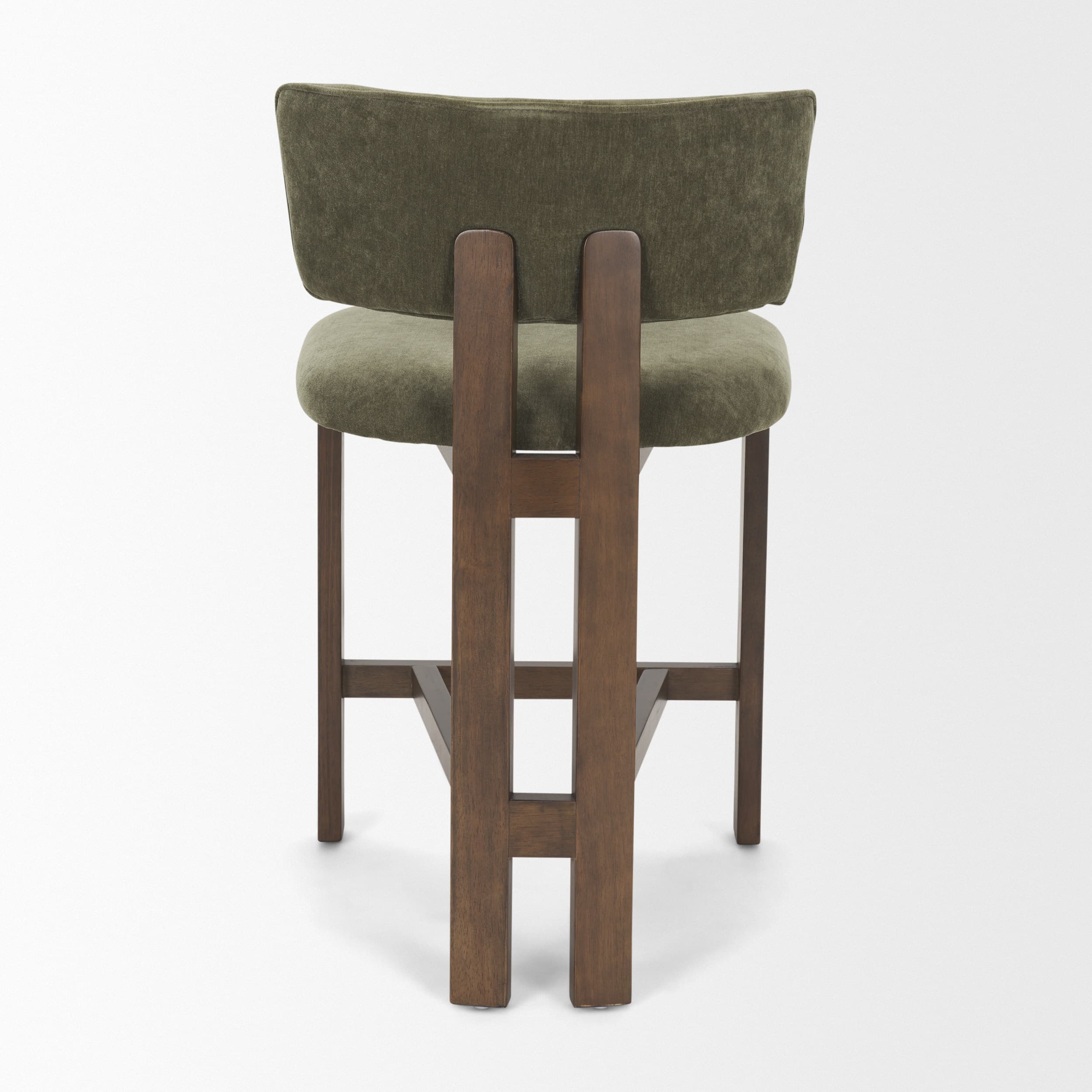 Soho Open Back 35.3in Seat Counter Stool | Olive Fabric w/ Brown Wood — product photograph