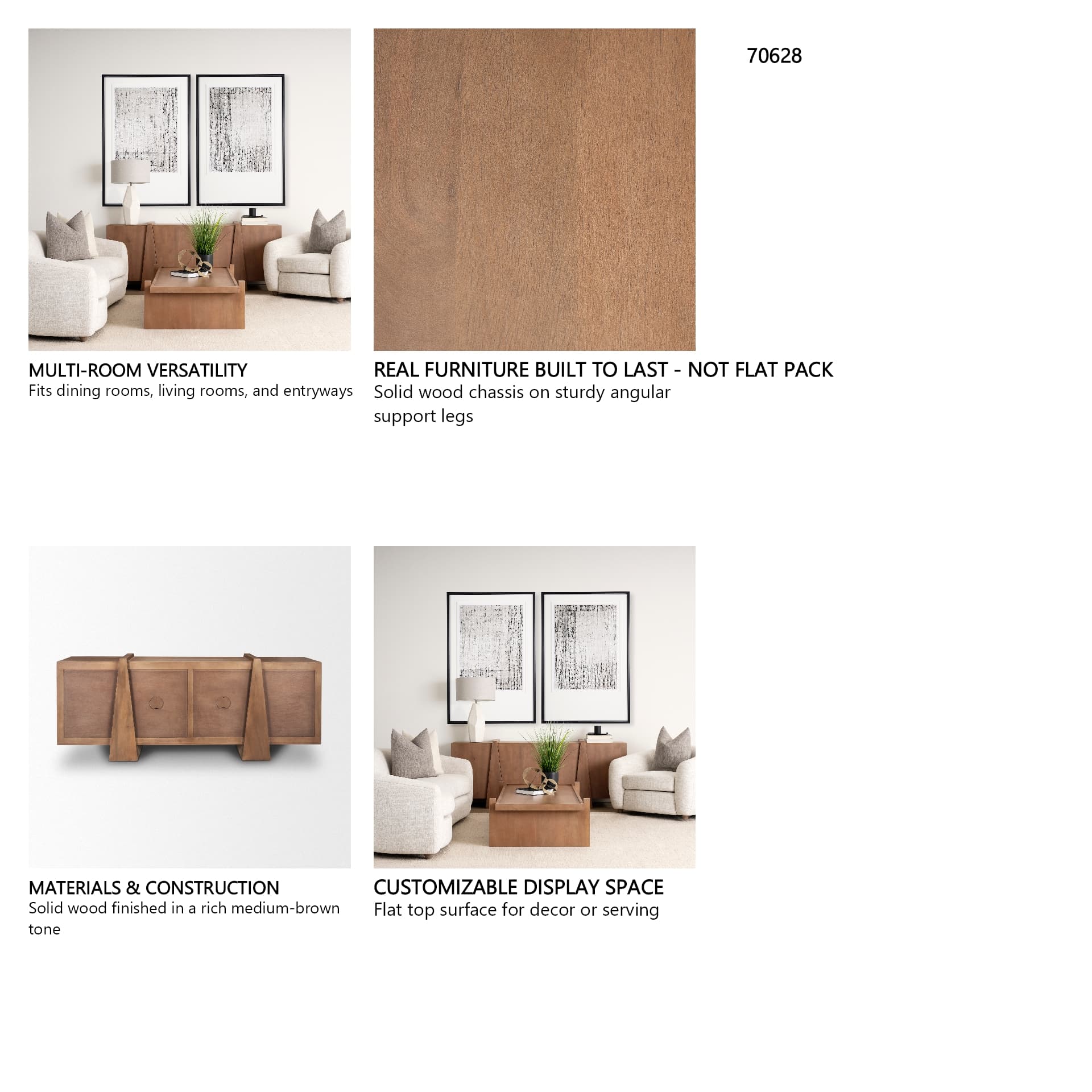Eula Medium Brown Wood 4-Door Sideboard — in a styled room