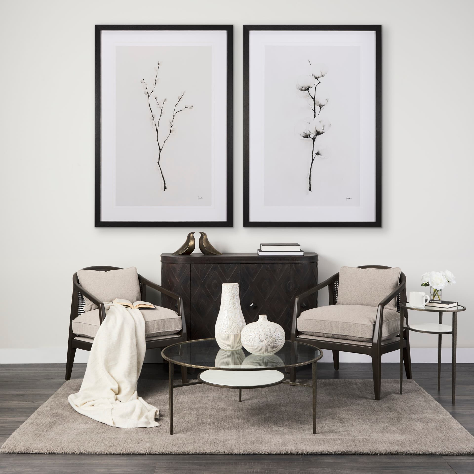Snow Greetings II by Panpan a Framed Art Print Matted under Glass — in a styled room