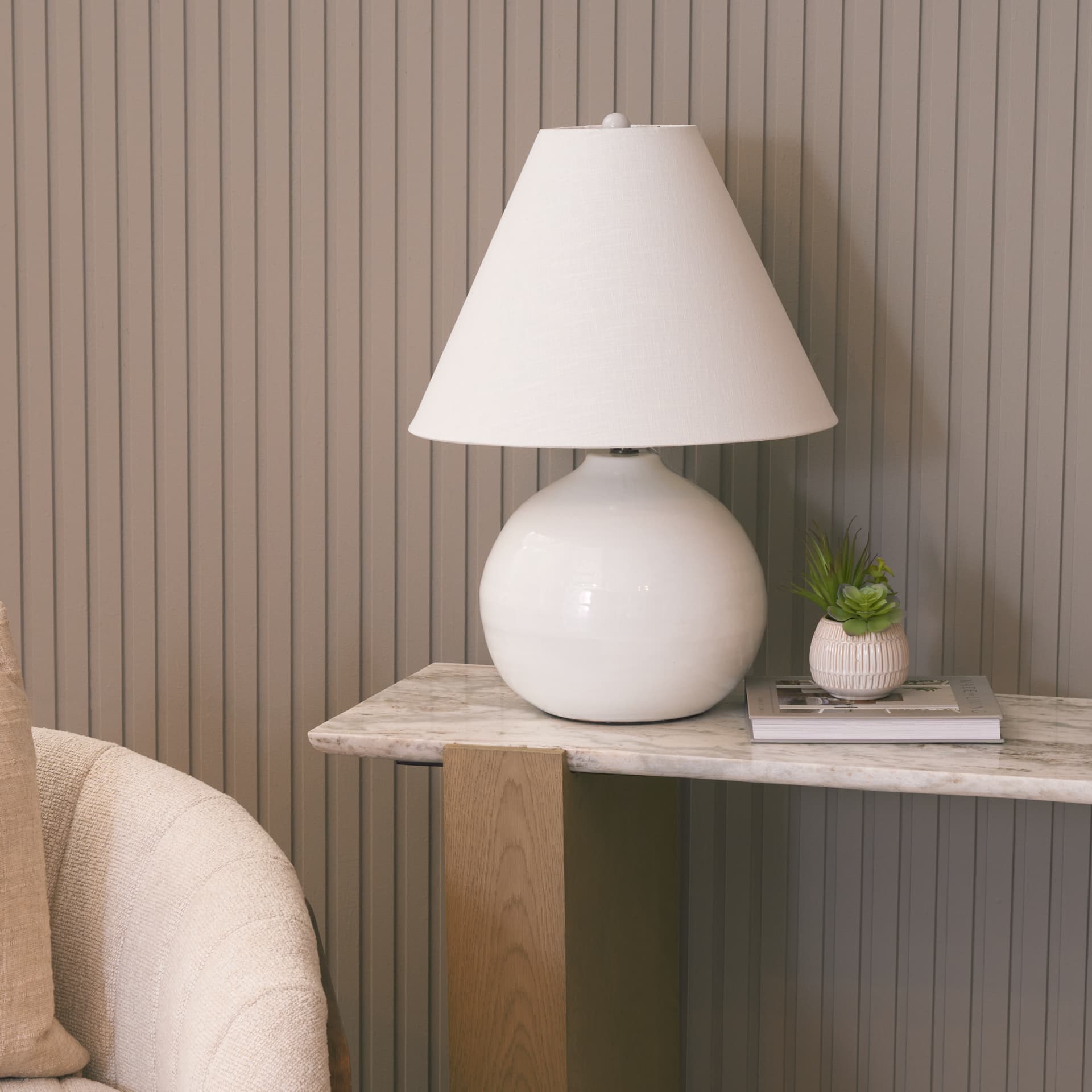 Milos Pink Marble Top w/ Light Brown Oak Wood Coffee Table — product photograph