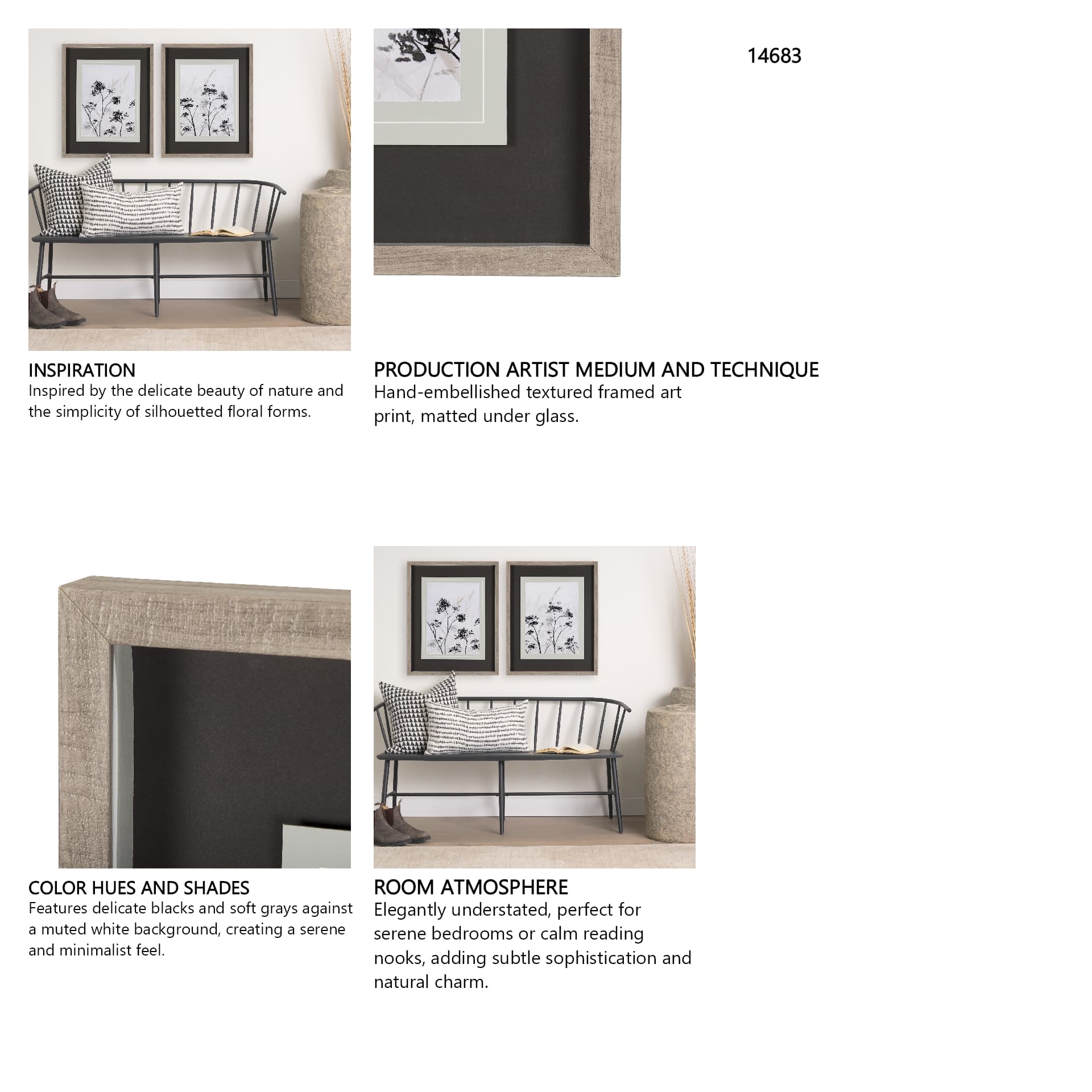 Meadow L by Mercana Studio a Hand Embellished Textured Framed Art Print Matted under Glass — in a styled room