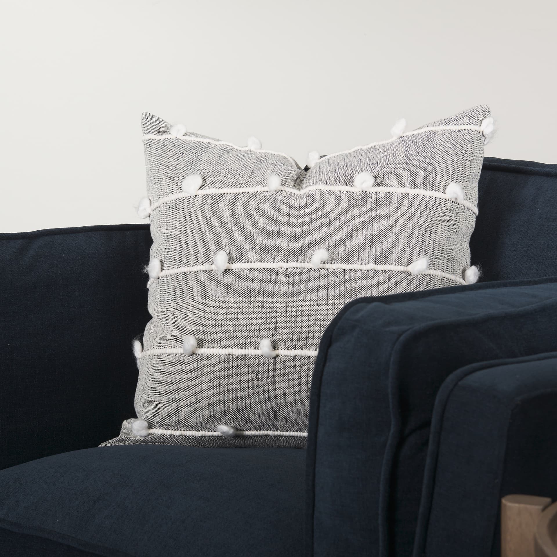 Linda 20x20 Navy And Cream With White Detail Pillow Cover — product photograph