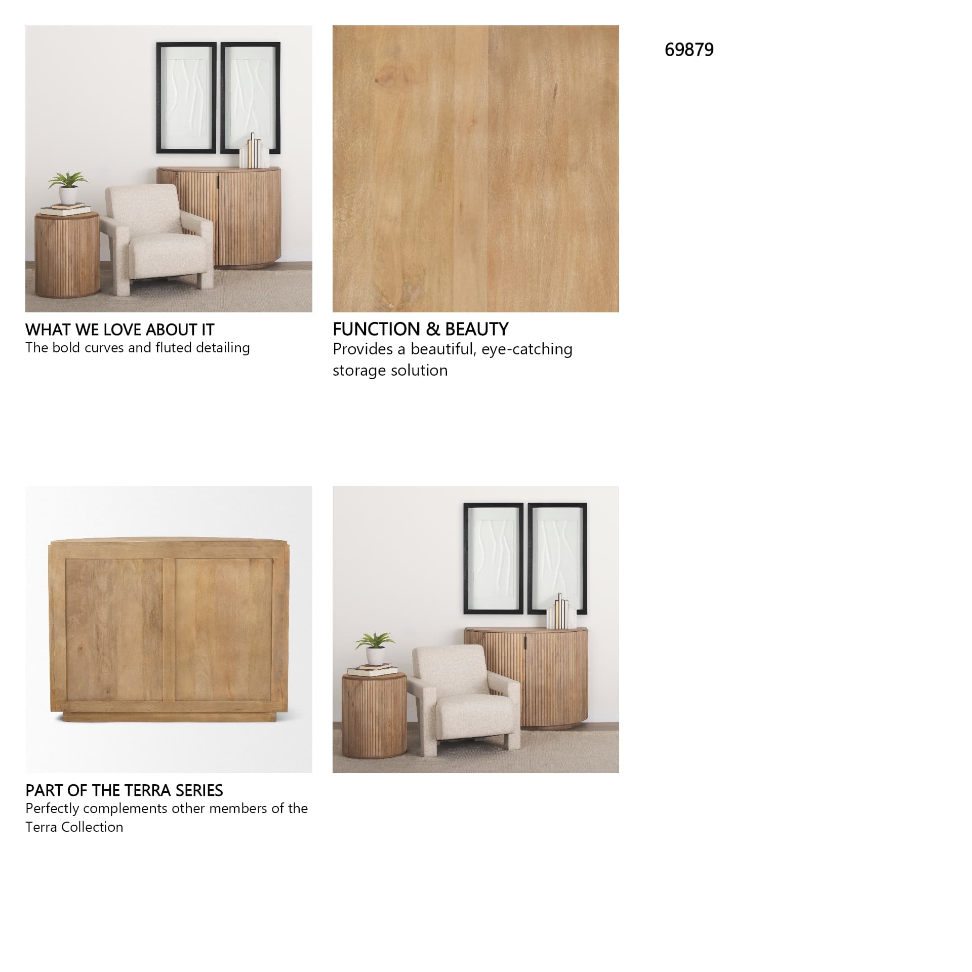 Terra Fluted Light Brown Wood 2-Door Accent Cabinet — in a styled room