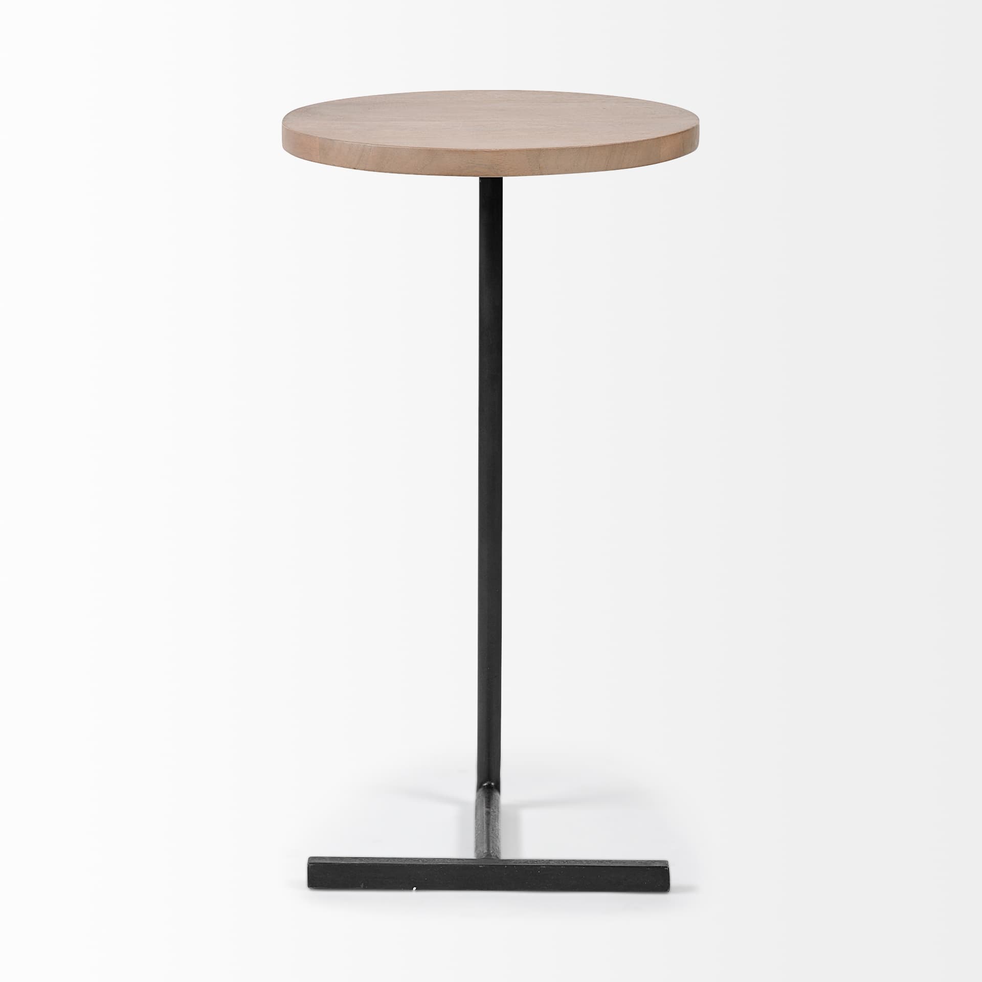 Ballatine 15L x 15W x 27H Brown Wood Round Top w/ Black Metal Base Accent Table — product photograph