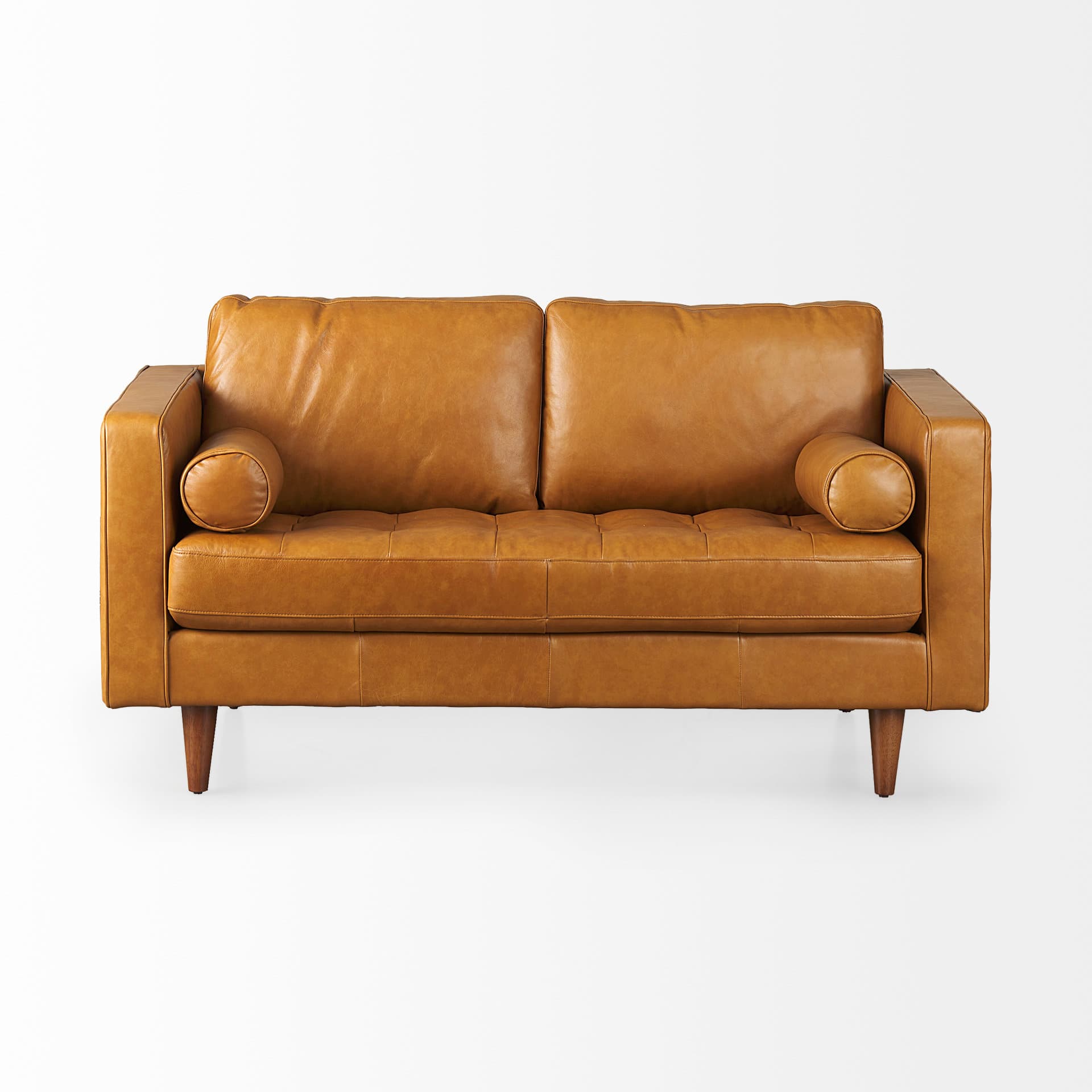 Svend 65.0L x 38.0W x 34.0H Tan Leather Love Seat Sofa — product photograph
