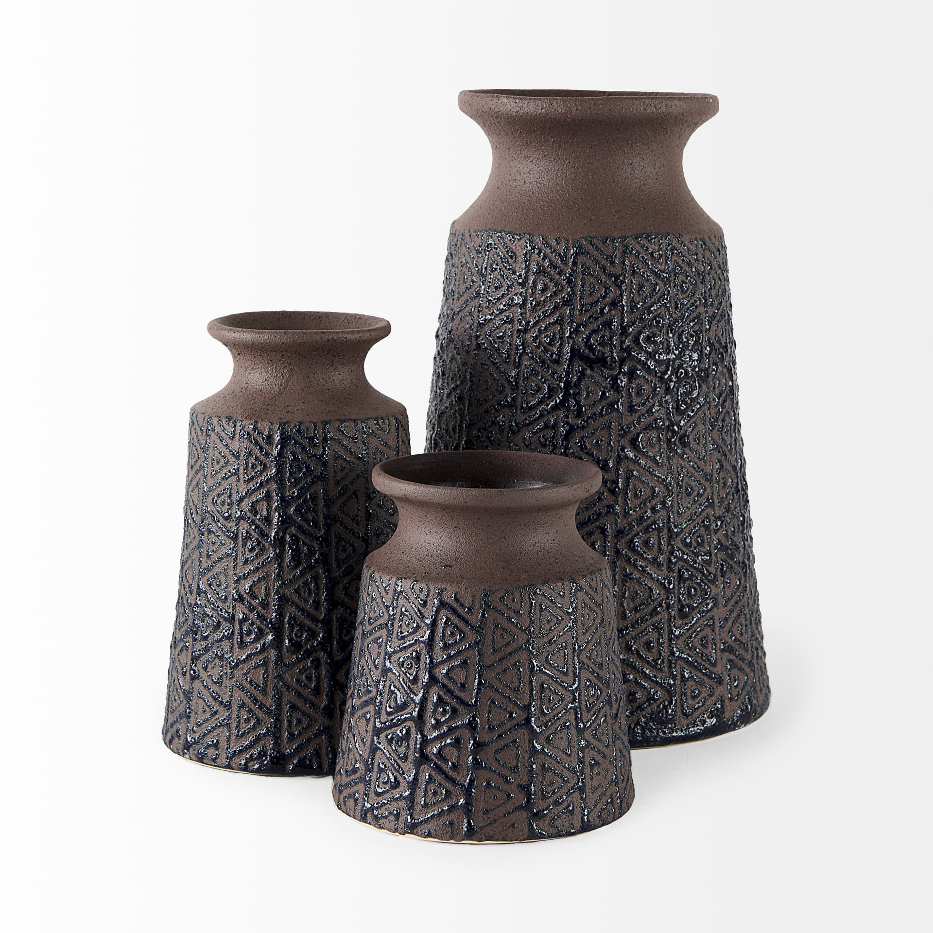 Sefina II Medium Brown/Black Patterned Ceramic Vase — product photograph