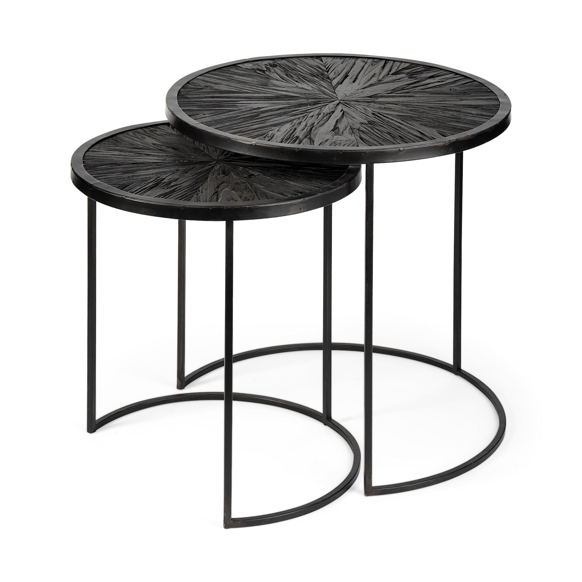 Chakra 19.7" Set of Two Round Dark Wood Top Black Frame Accent Tables — product photograph