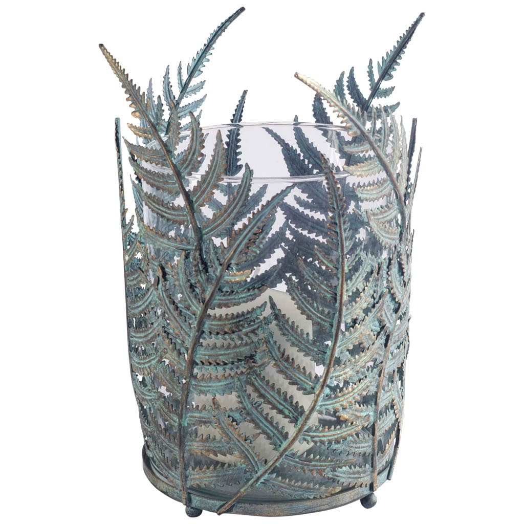 Palen II Large Green/Gold Metal Fern Leaf Table Candle Holder — product photograph