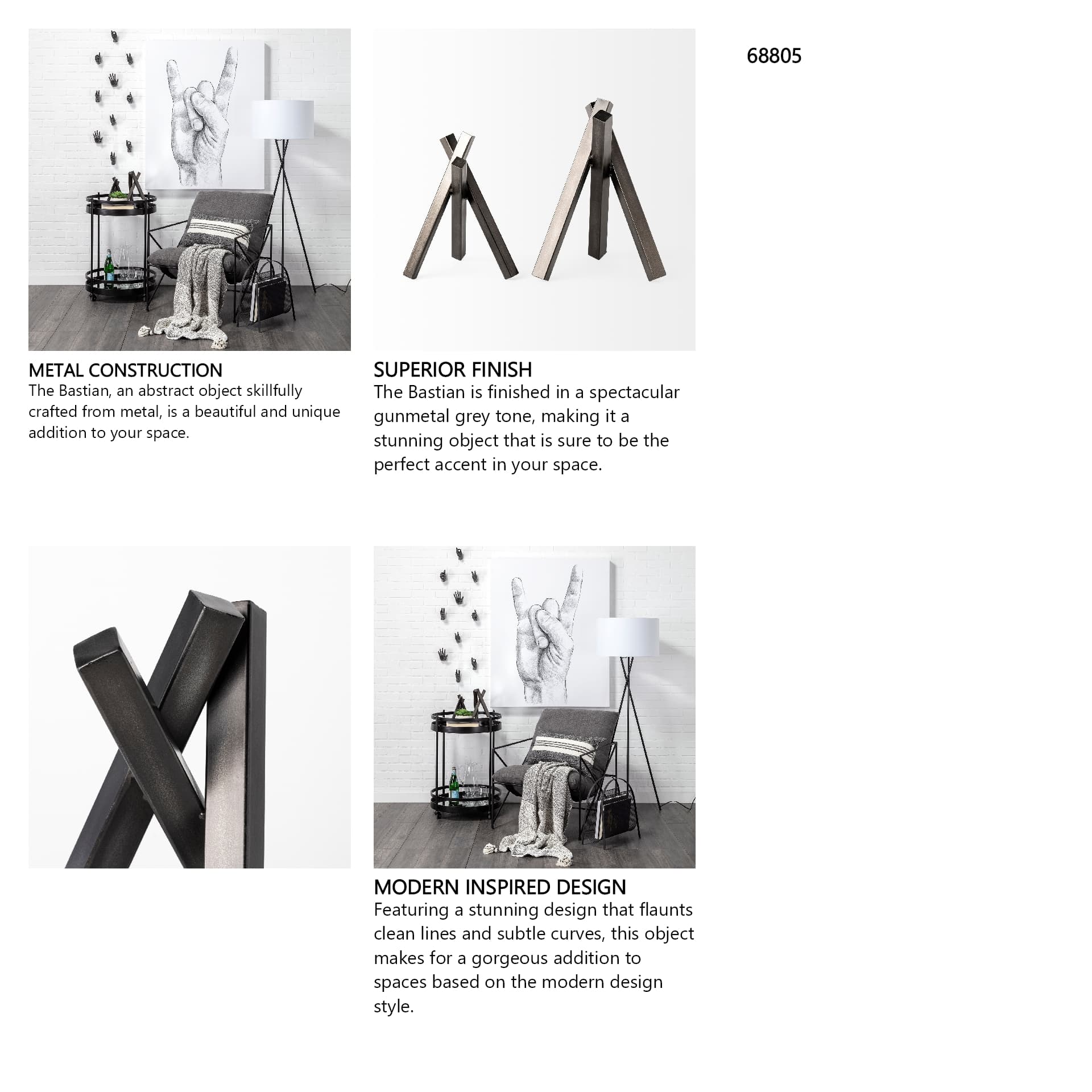Bastian (Large) 9L x 8W Black Metal Abstract Object — in a styled room