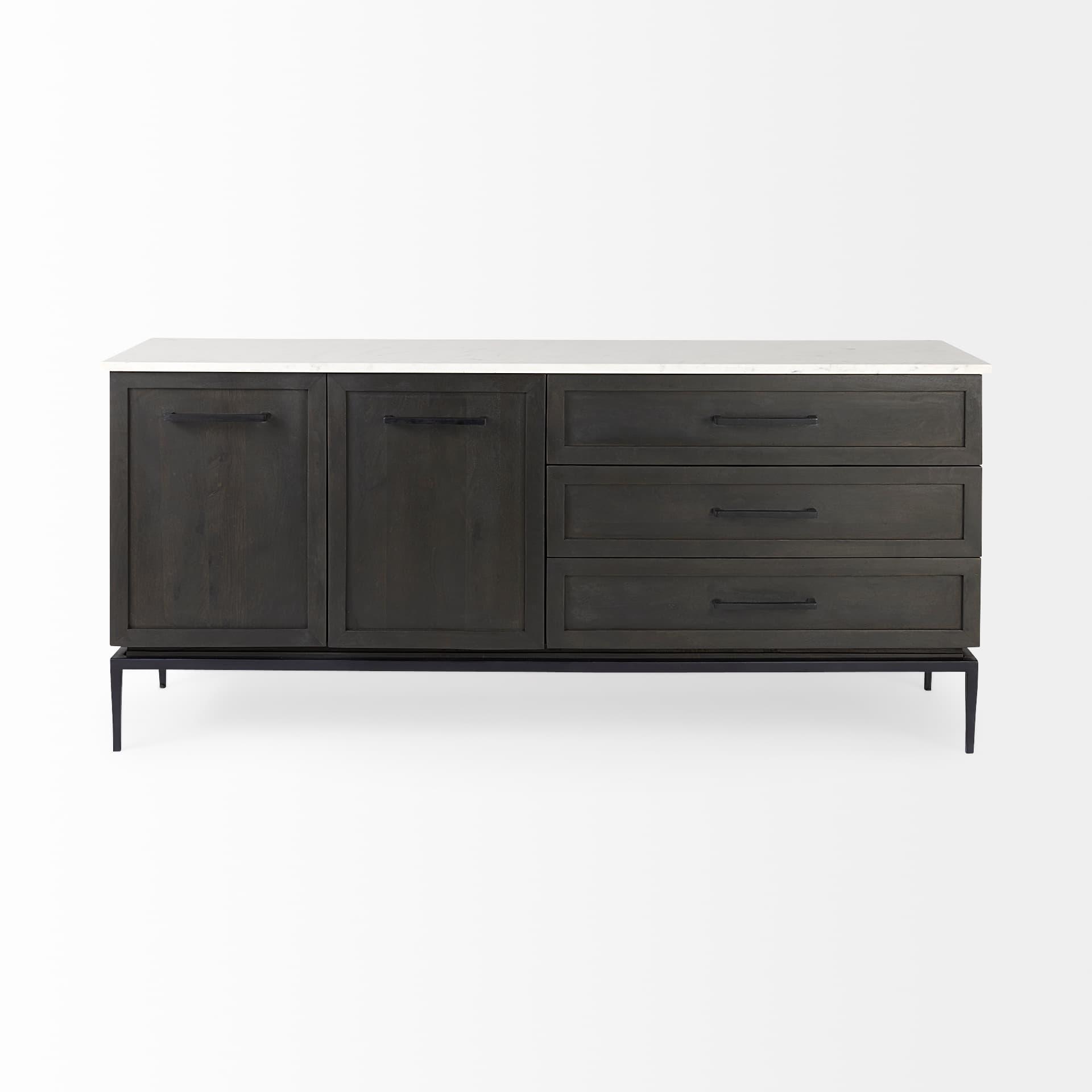 Divina Black-Brown Wood w/ White Marble Top and Black Metal Base Sideboard — product photograph