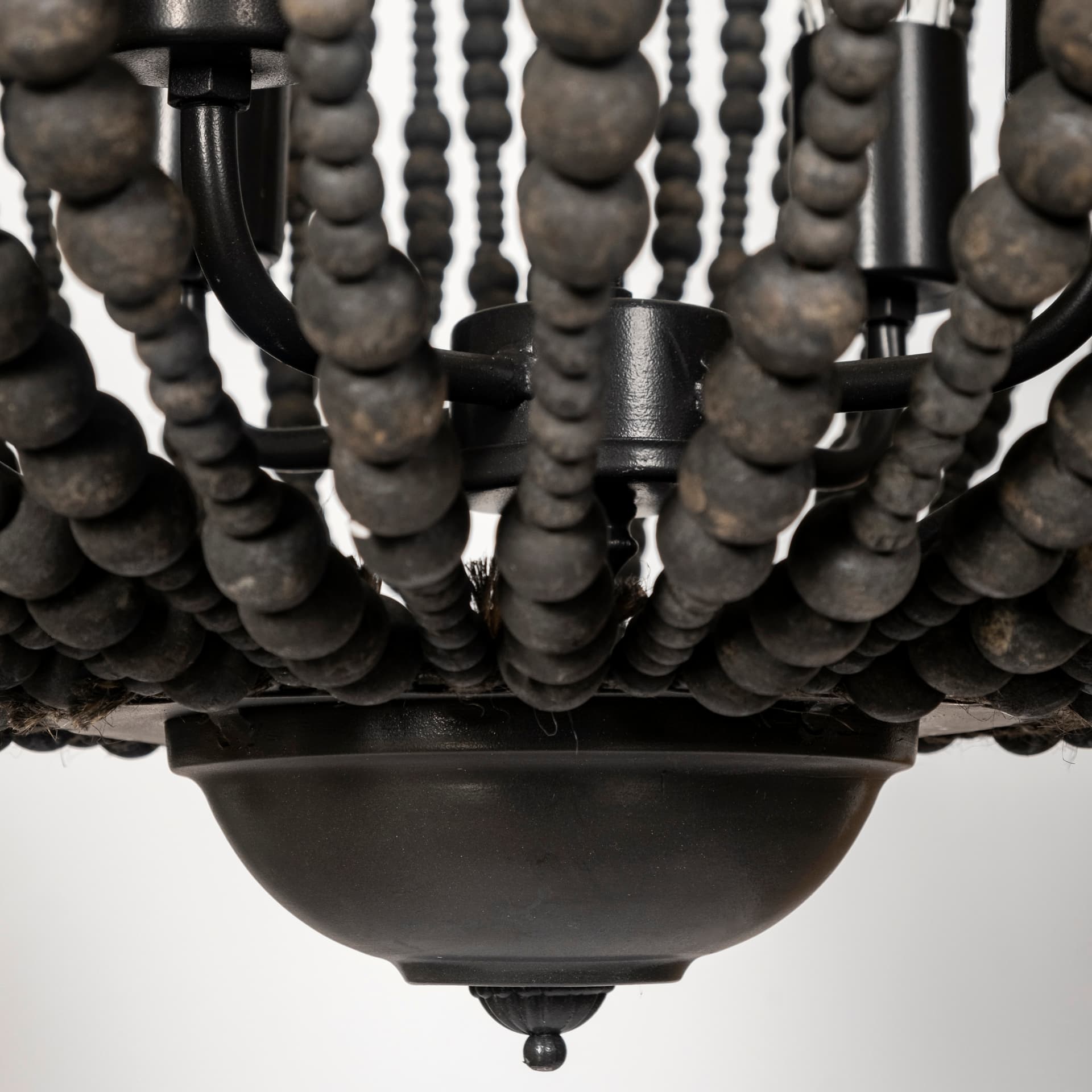Liam I 32x30 Black Wooden Bead Bowl-Style Four Bulb Chandelier — product photograph