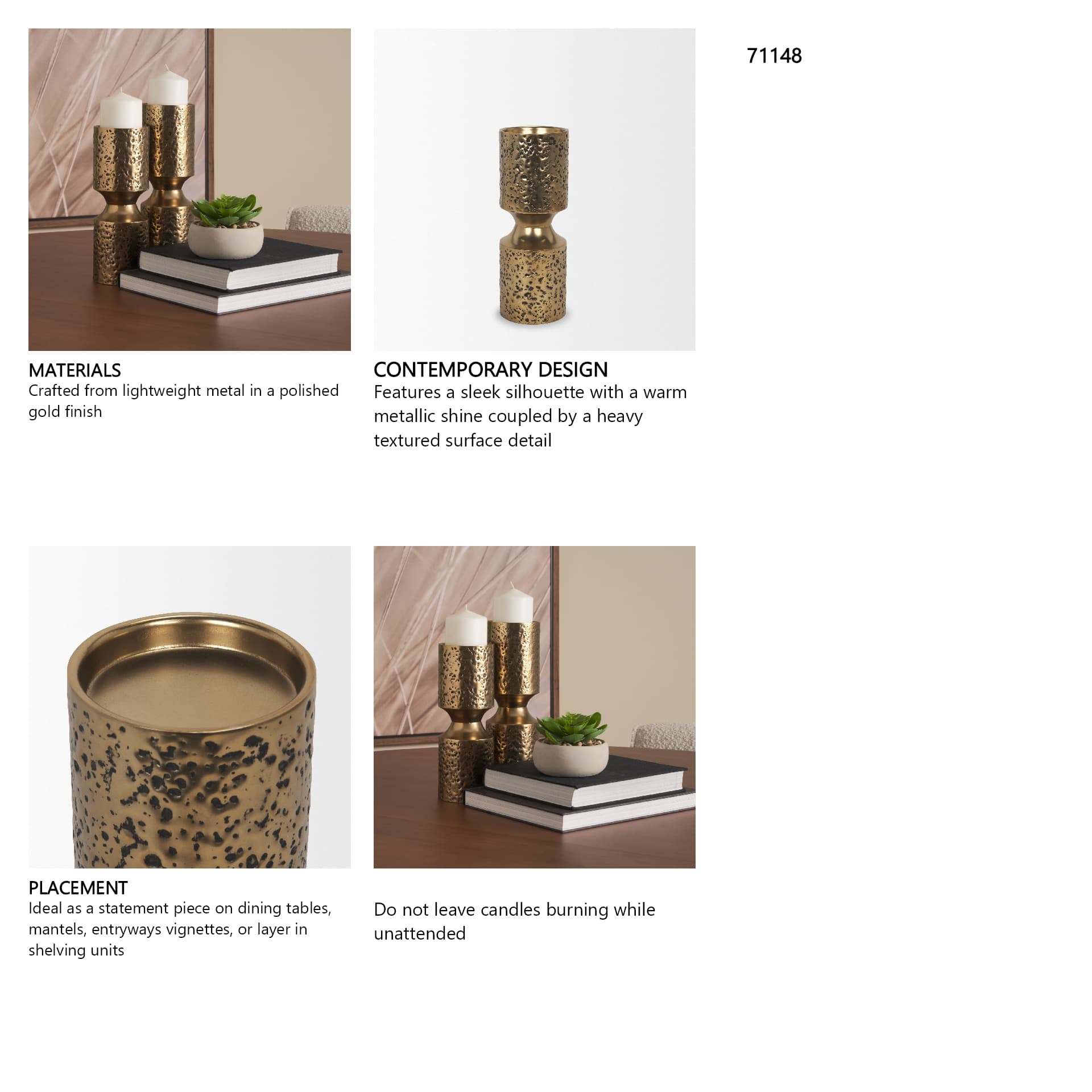 Akira Small Hammered Gold Metal Pillar Candle Holder — in a styled room
