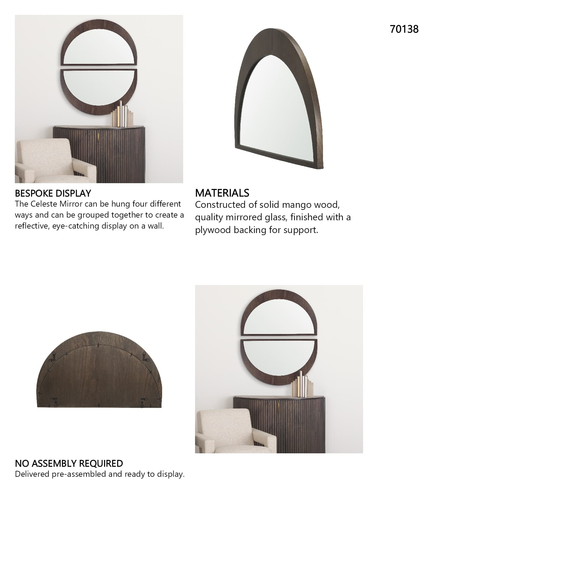 Celeste Dark Brown Wood Small Mirror — in a styled room