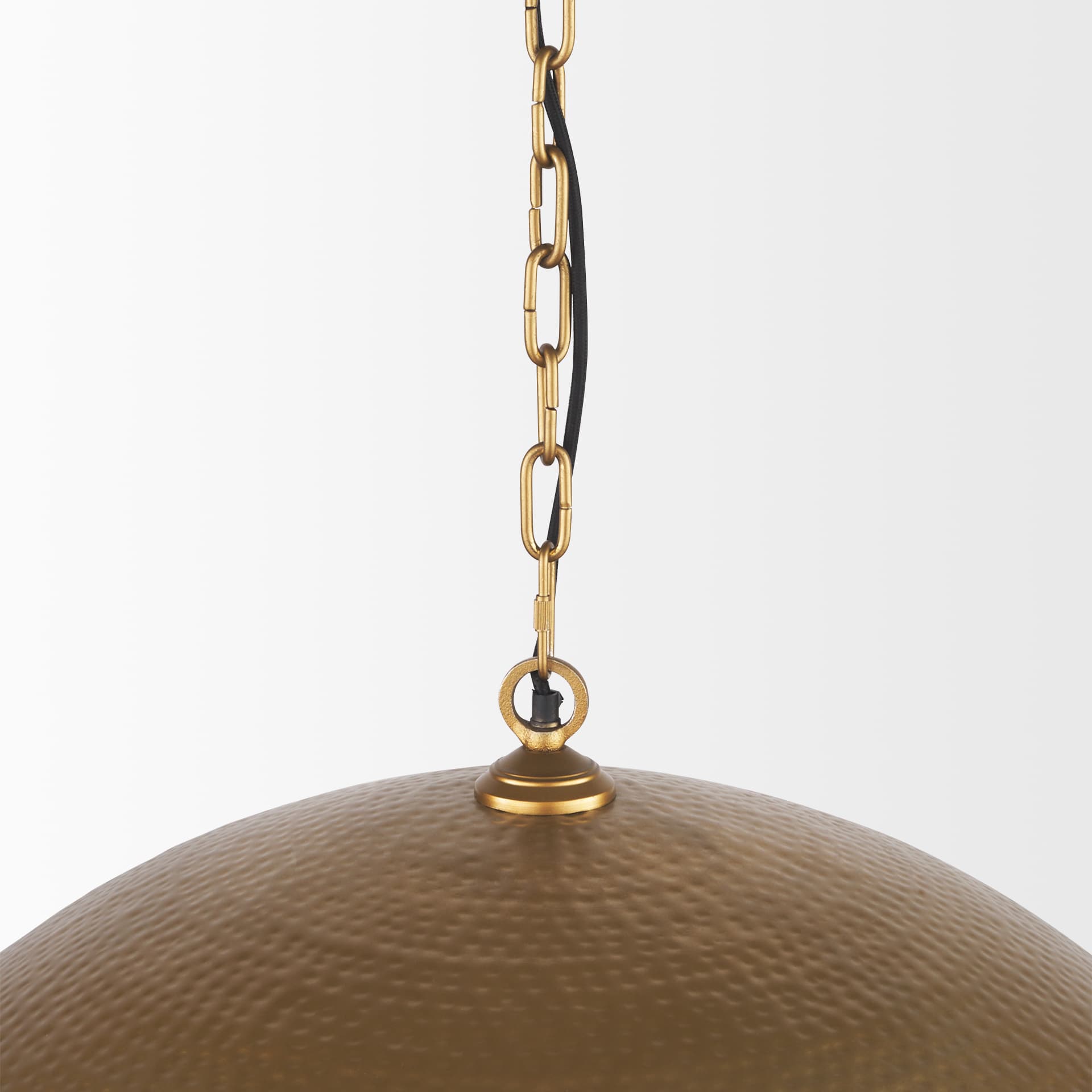 Karina 36" Round Brass-tone Hammered Metal Dome Pendant Light — product photograph