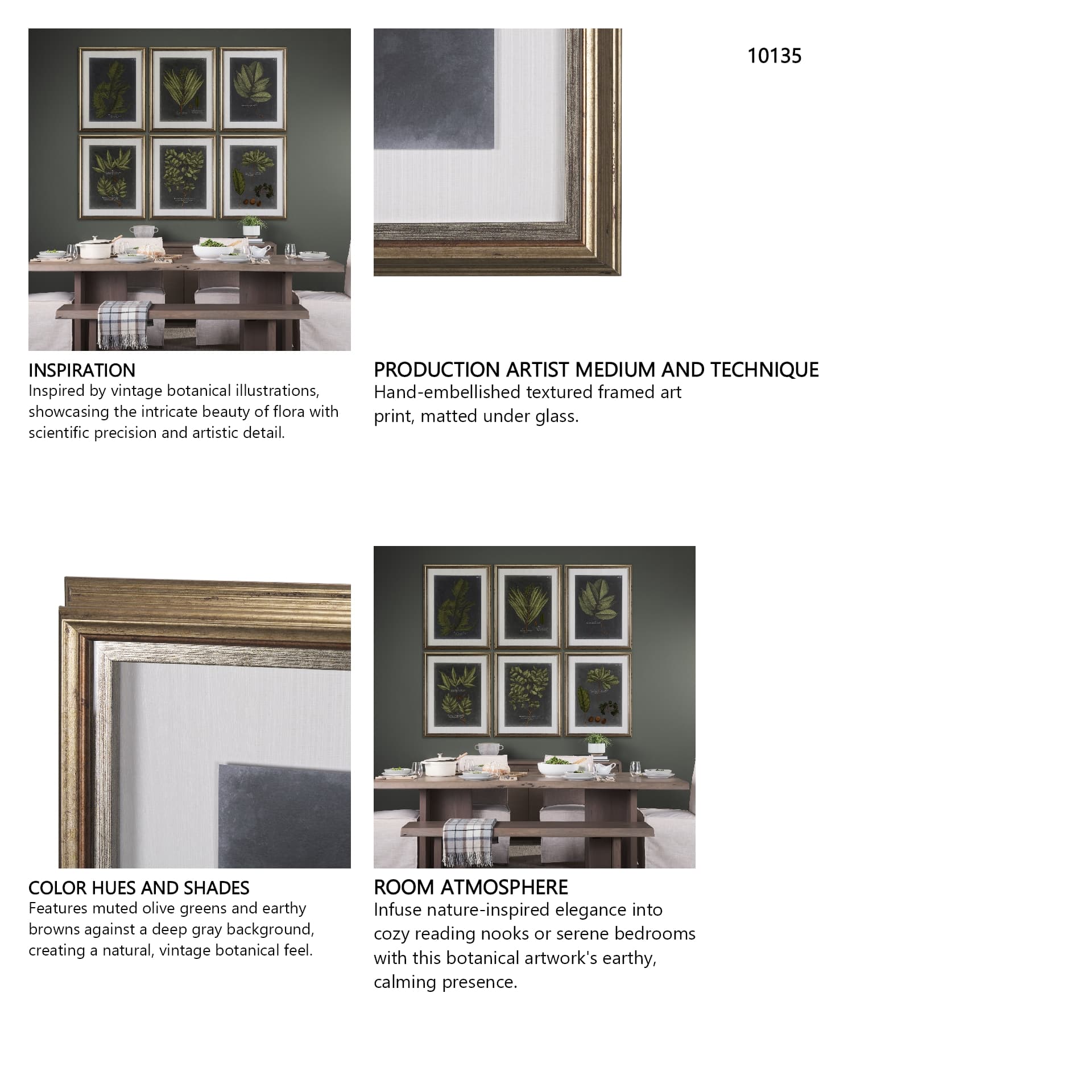 Foliage Dramatique IV by Vision Studio Hand Embellished Textured Framed Art Print Matted under Glass — in a styled room