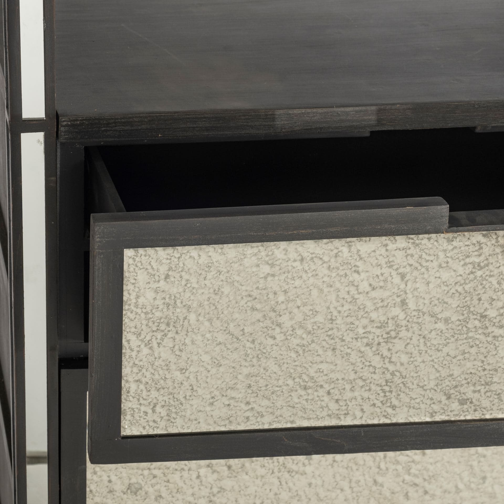 Sunnyvale 32L x 18W x 90H Dark Brown Solid Wood and Mirrored Glass Four Shelf Shelving Unit — product photograph
