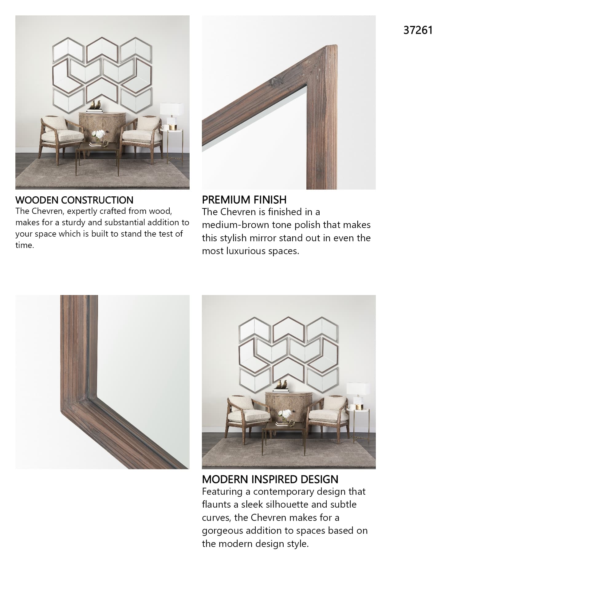 Chevren 26 x 22 Medium Brown Wood Frame Mirror — in a styled room