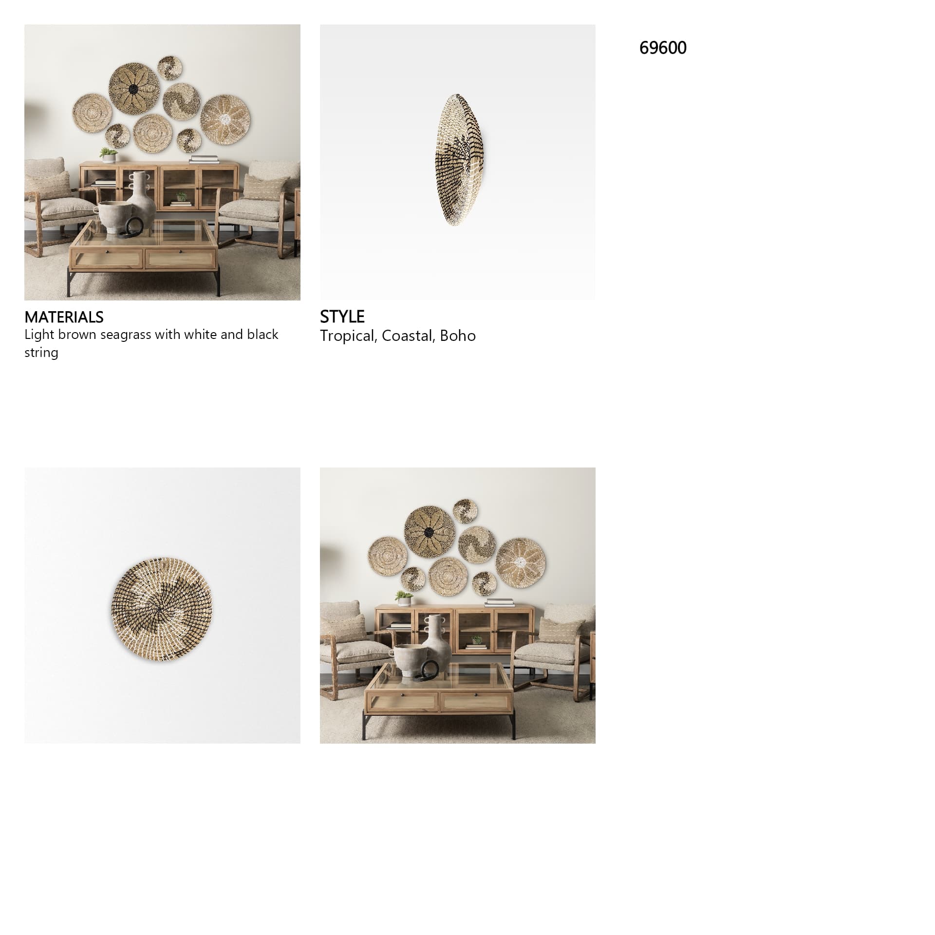 Luna 12.0L x 12.0W x 2.0H Light Brown Seagrass Round Wall Hanging Plate — in a styled room