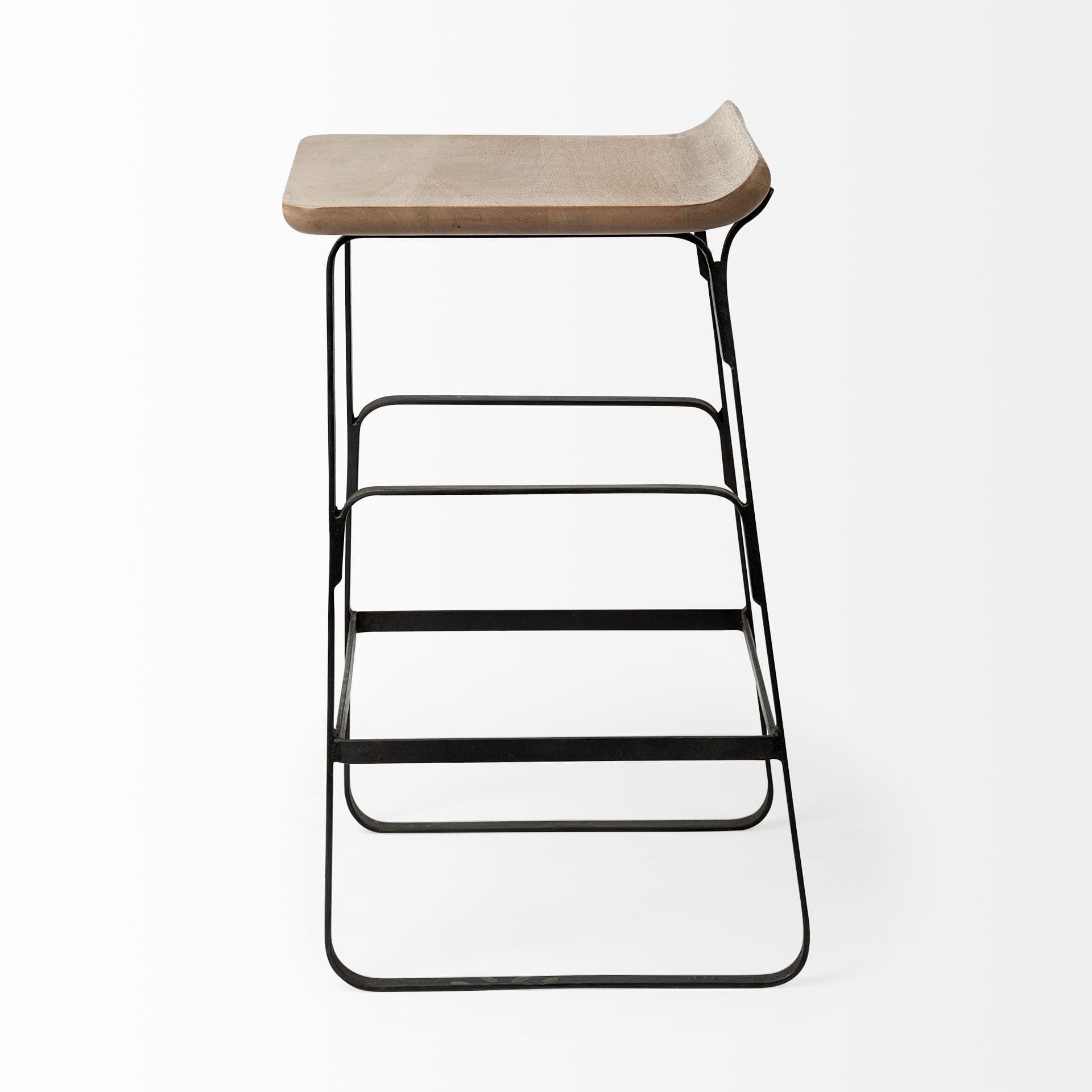 Conan Low Back 25in Seat Counter Stool | Brown Wood w/ Black Metal — product photograph