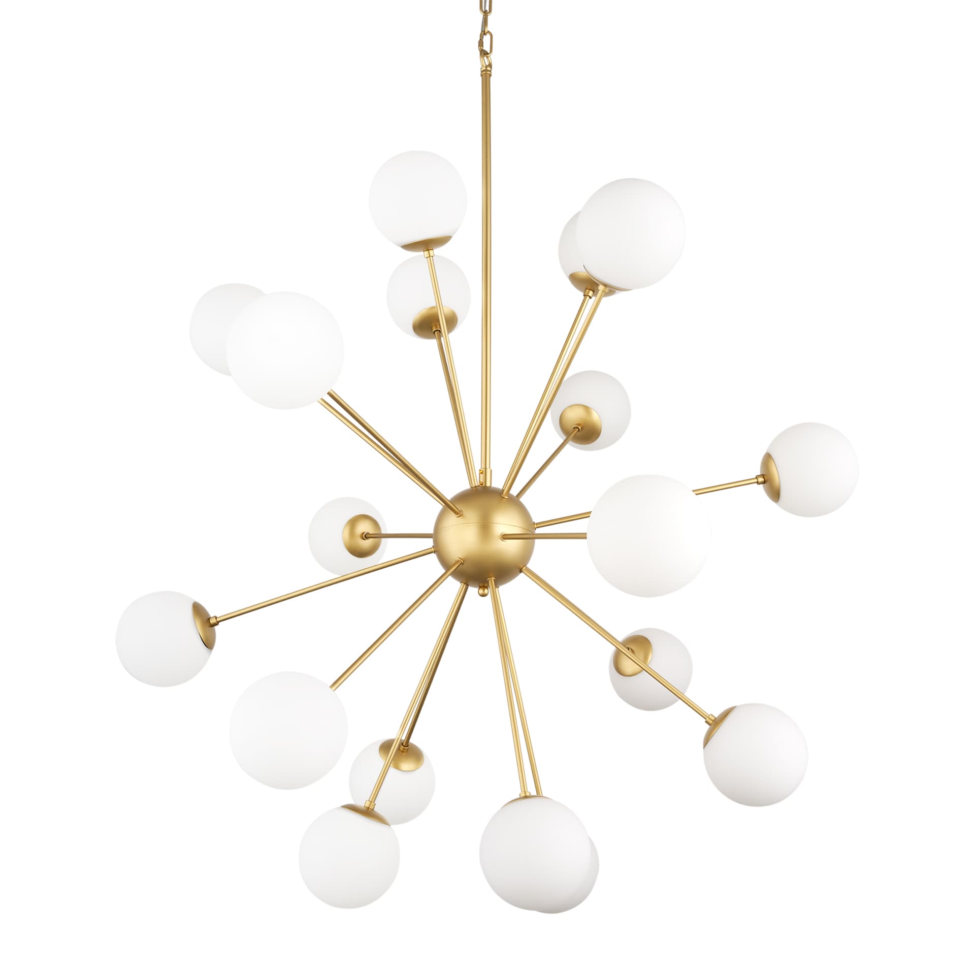 Barbara Brushed Gold Metal w/ Frosted Glass Globes 18-Light Chandelier — product photograph