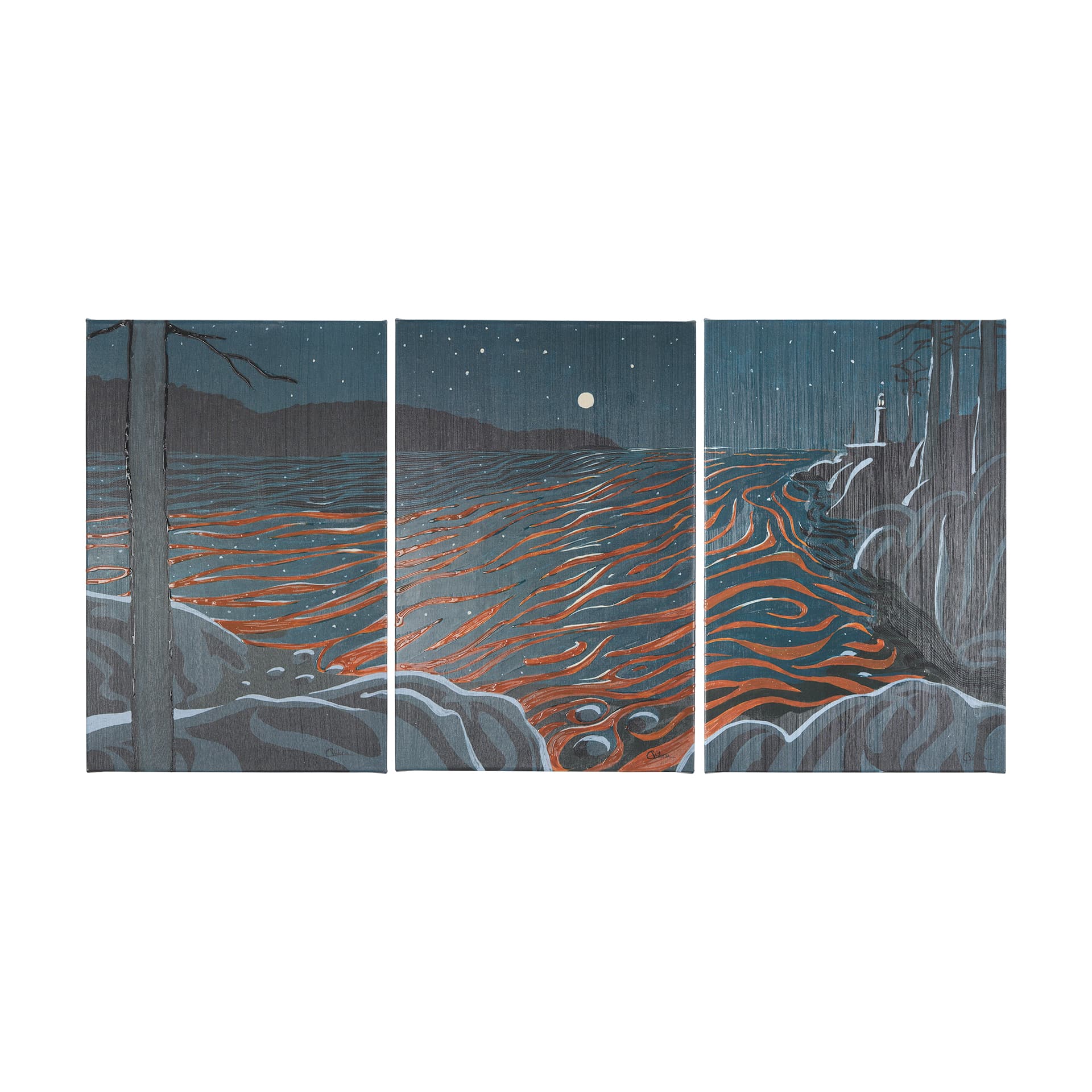 Sea bay at nitght I by Mercana Studio a Hand Embellished Textured Canvas — product photograph