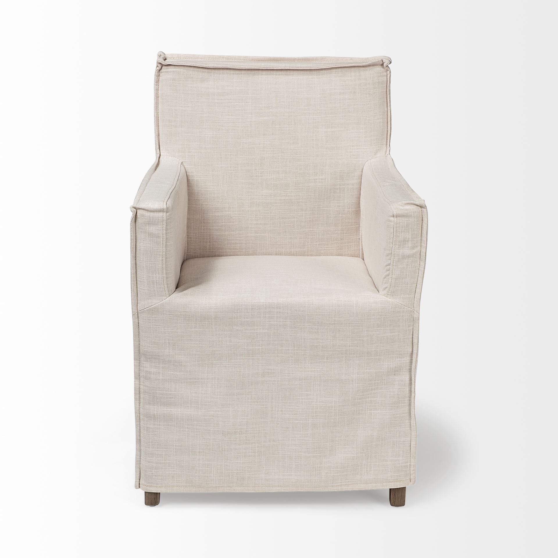 Elbert Solid Back Dining Side Chair | Cream Fabric w/ Brown Wood — product photograph