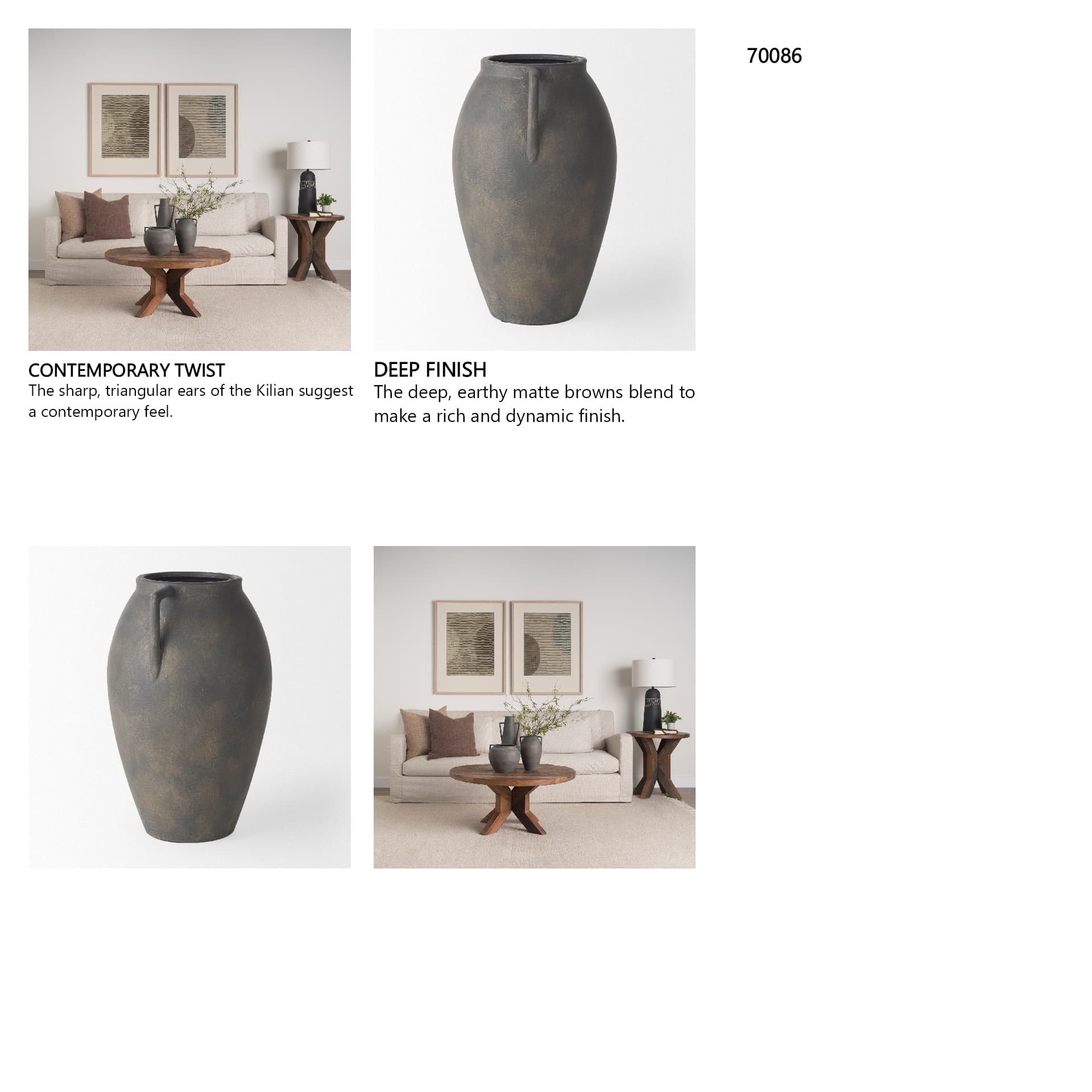 Kilian Medium Brown-Gray Double Ear Vase — in a styled room