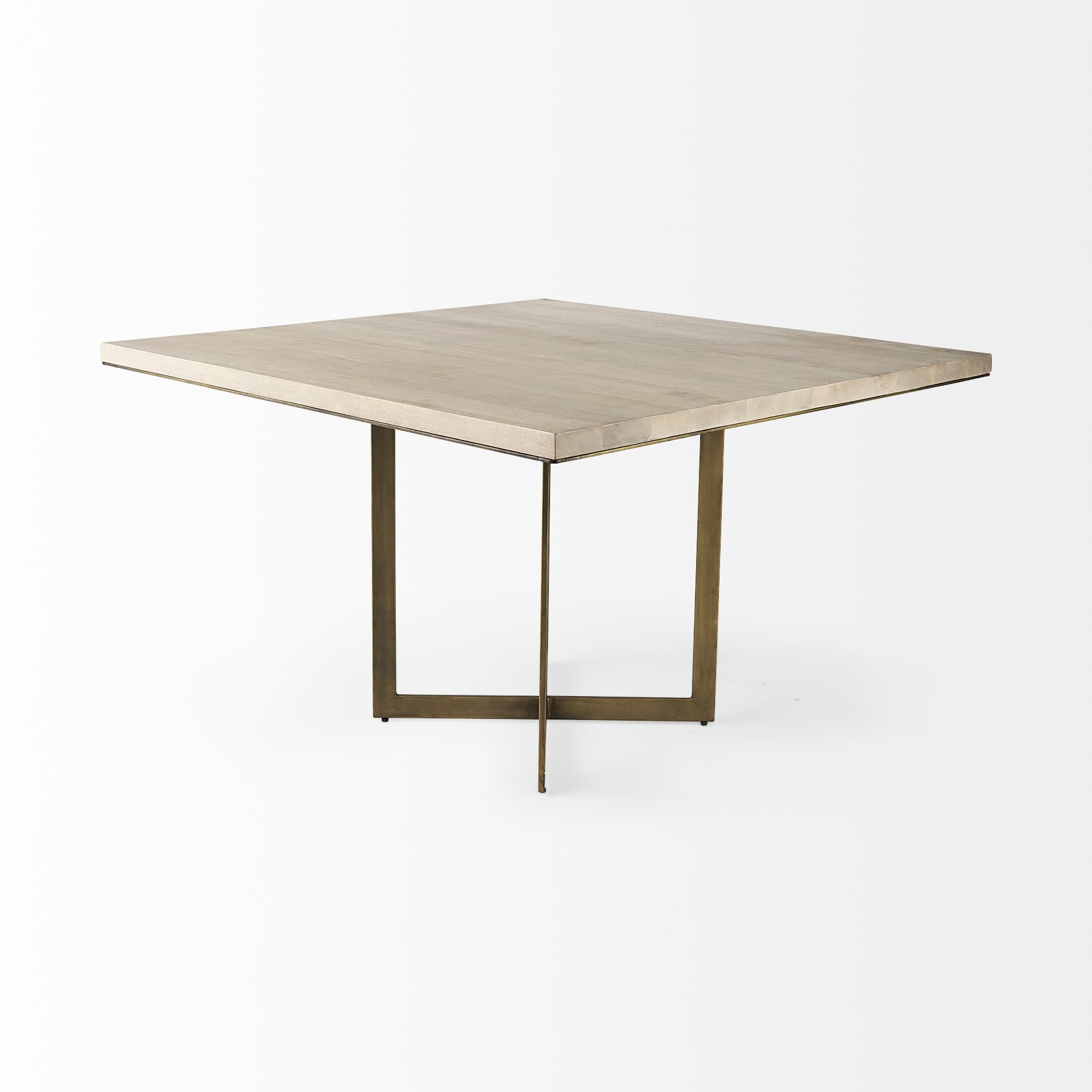 Faye 48"L x 48"W Square Dining Table | Modern | Beige Wood & Antique Gold Metal | Seats 4 — product photograph