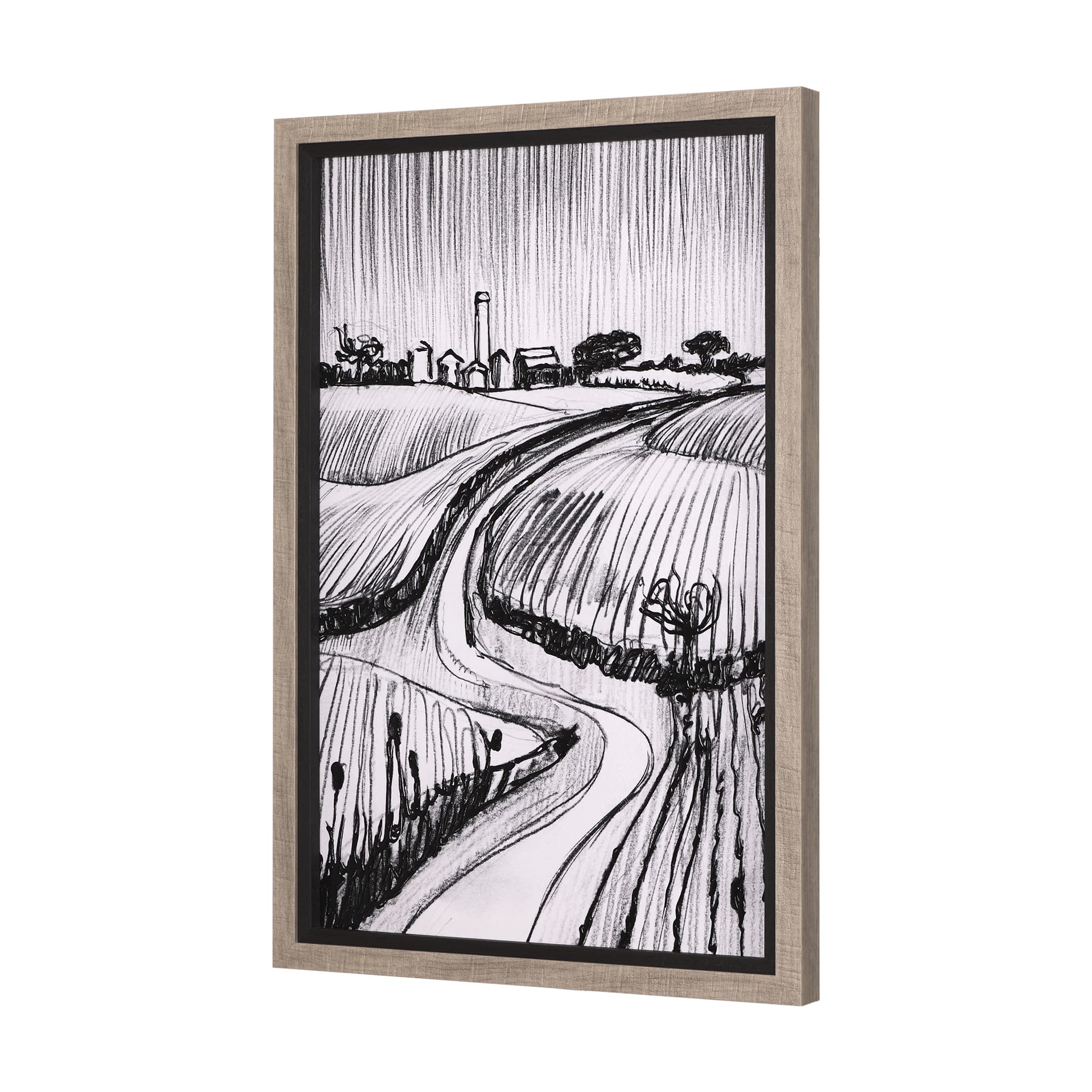 Rural Sketch-II by Mercana Studio a Hand Embellished Textured Framed Art Print — product photograph