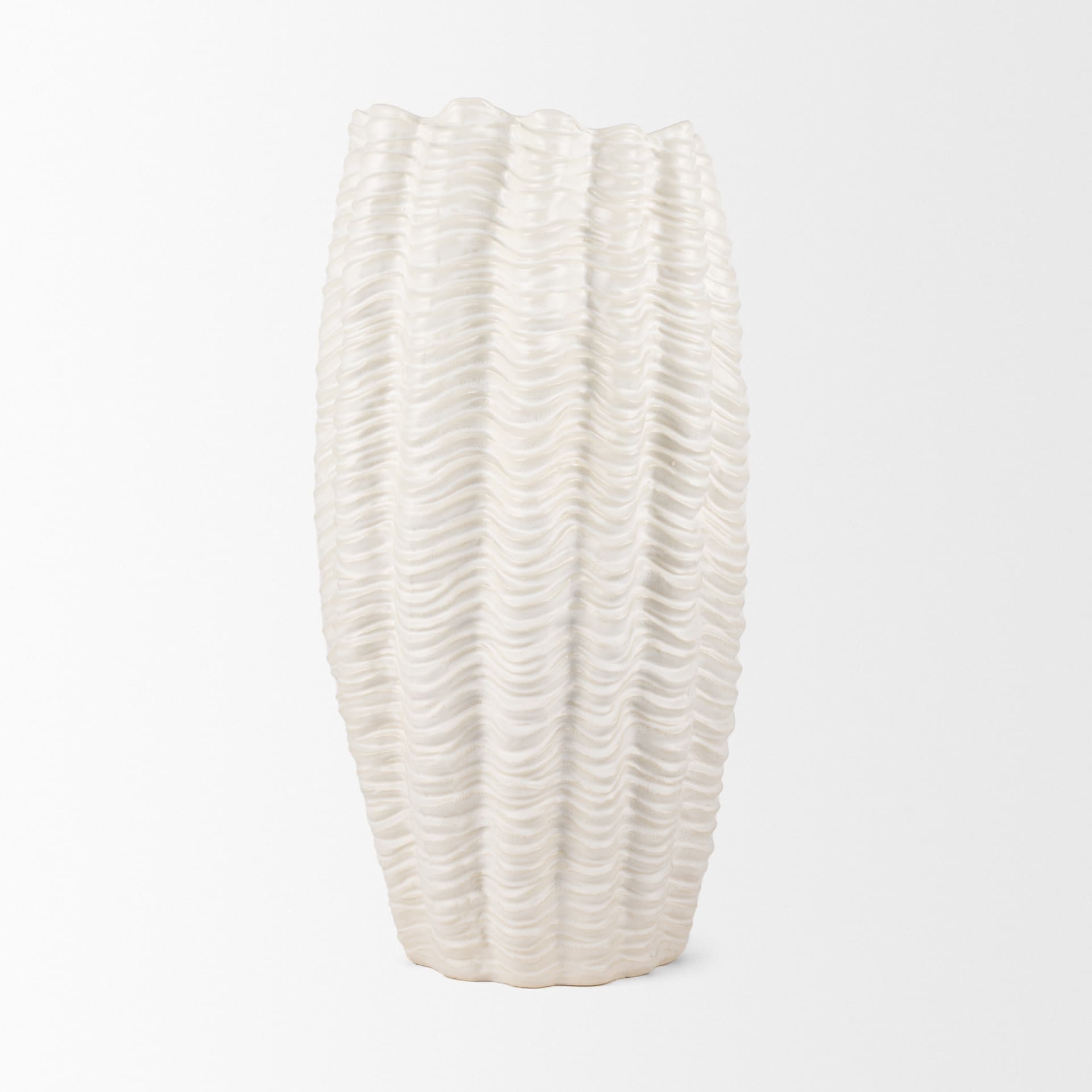 Velia Tall Seashell Sculptural Cream Glazed Ceramic Vase — product photograph