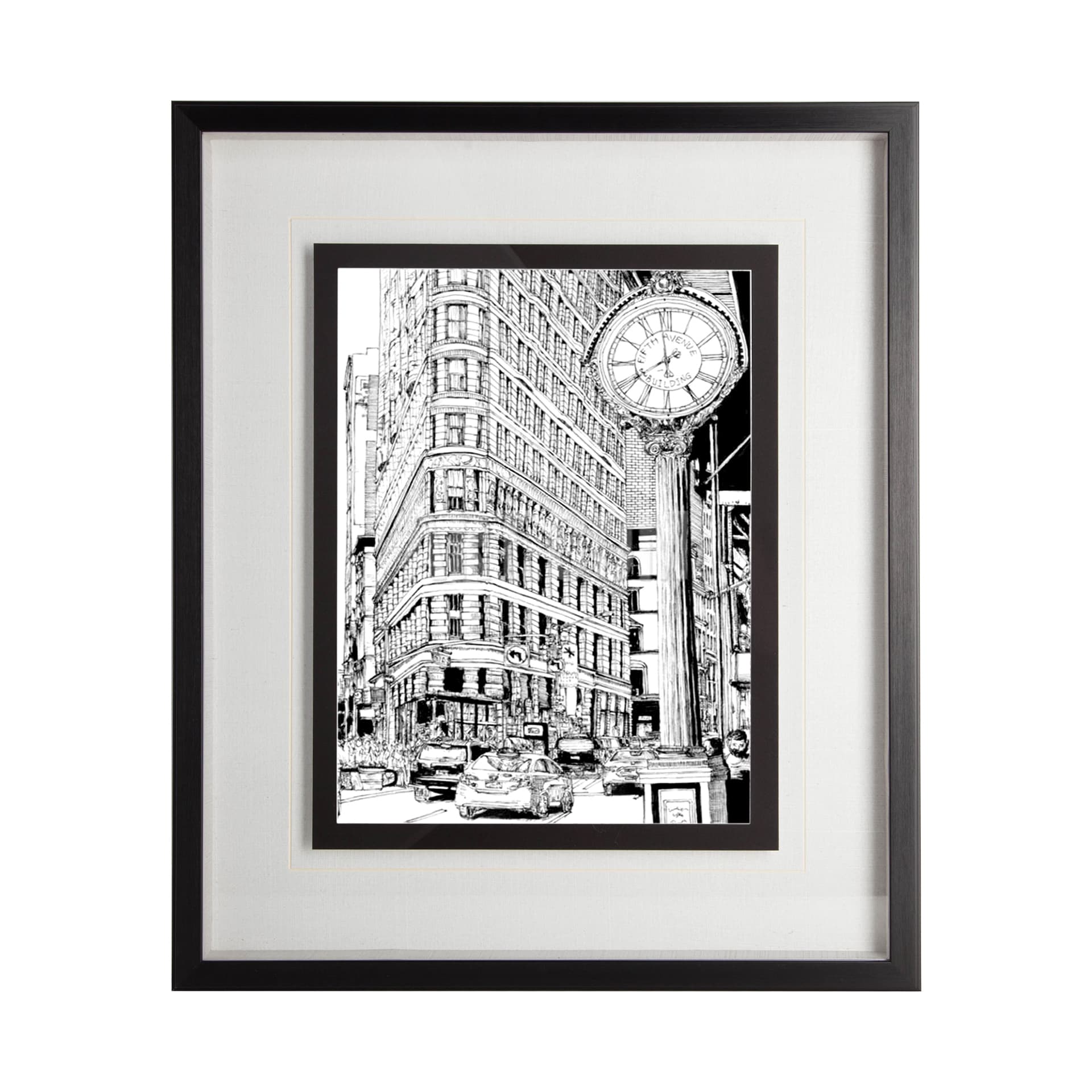 B&W City Scene VII by Melissa Wang a Hand Embellished Textured Framed Art Print Matted under Glass — product photograph