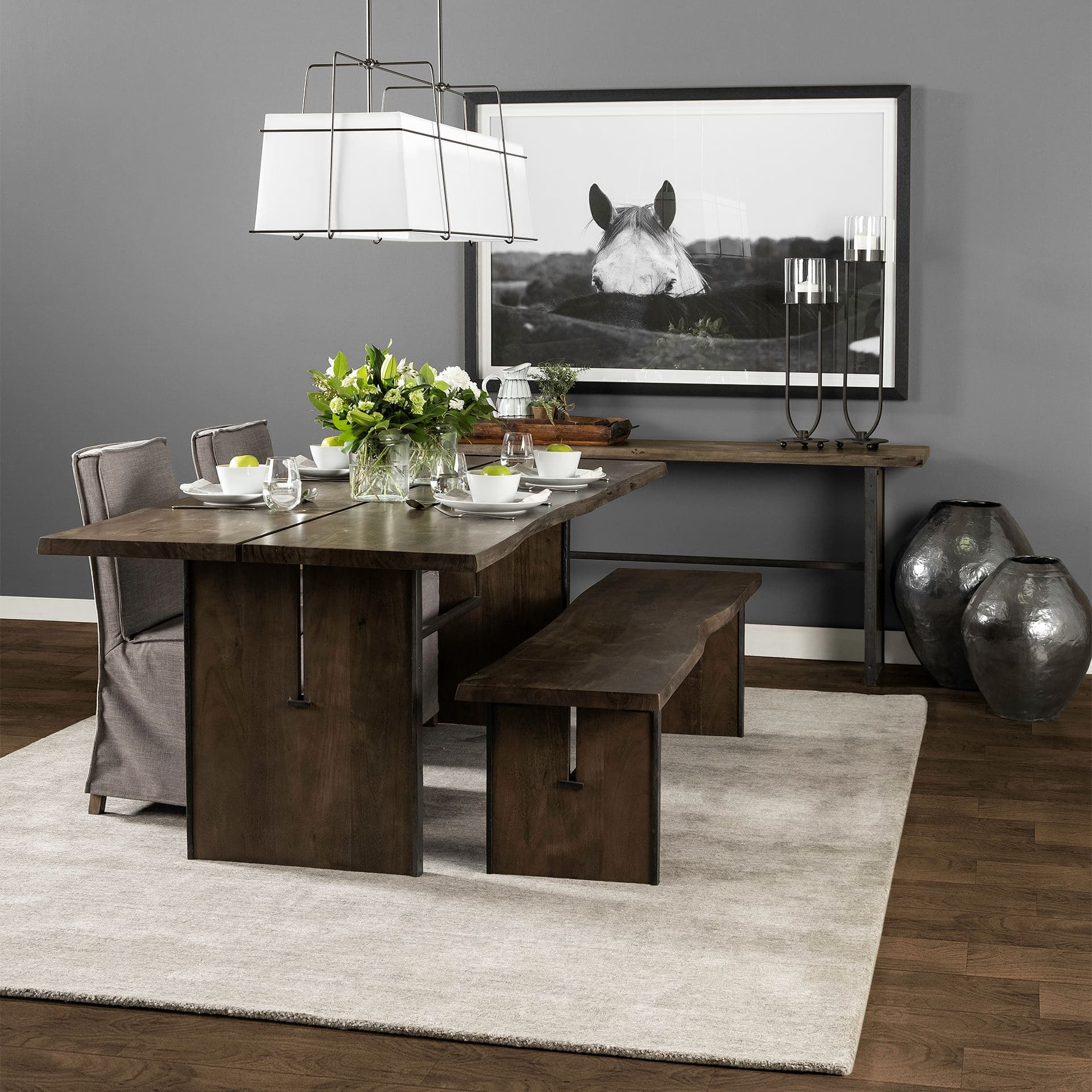 Ledger II 70L x 17W x 30H Live-Edge Wooden Brown Console Table — in a styled room